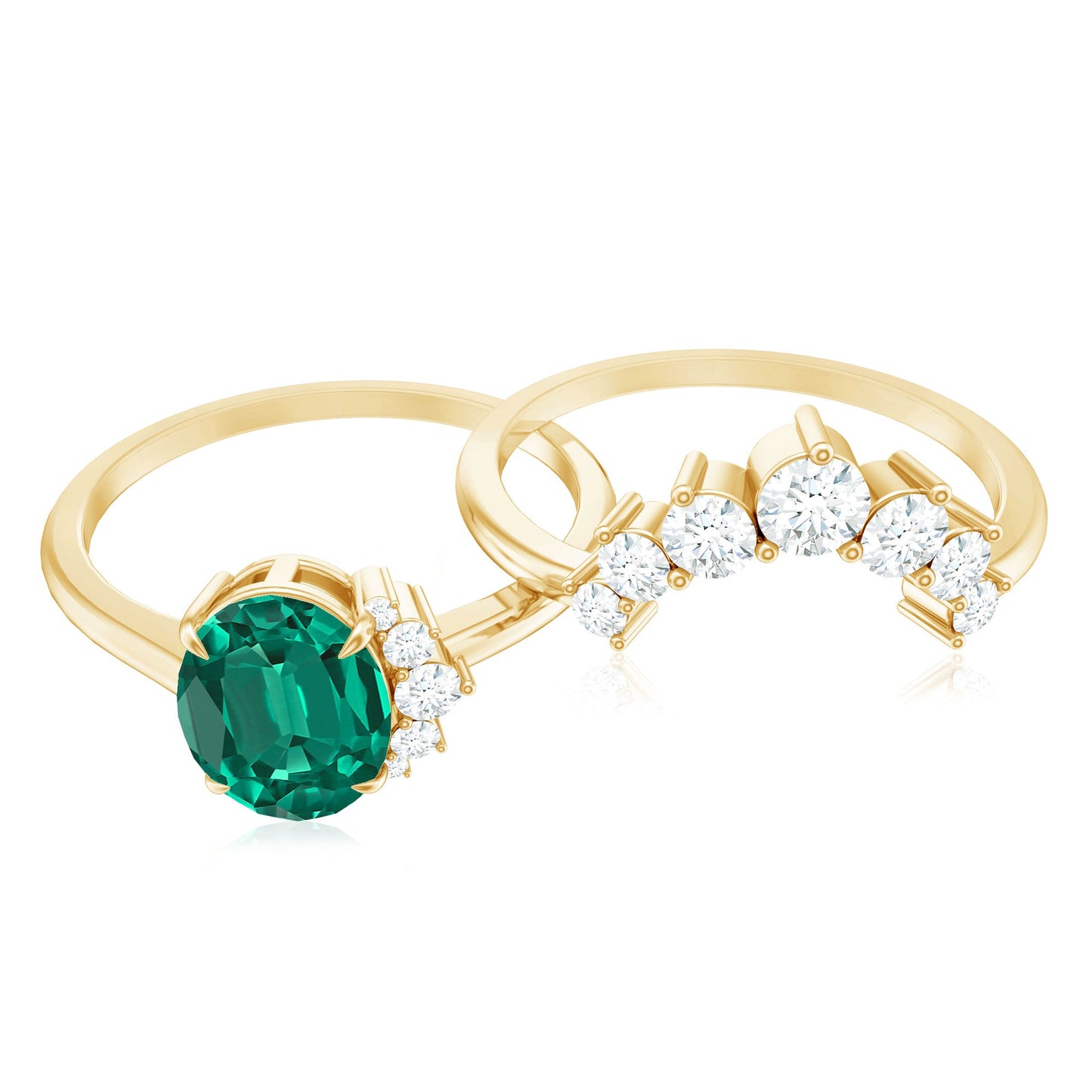 Designer Lab Grown Emerald Oval Engagement Ring with Diamond Enhancer