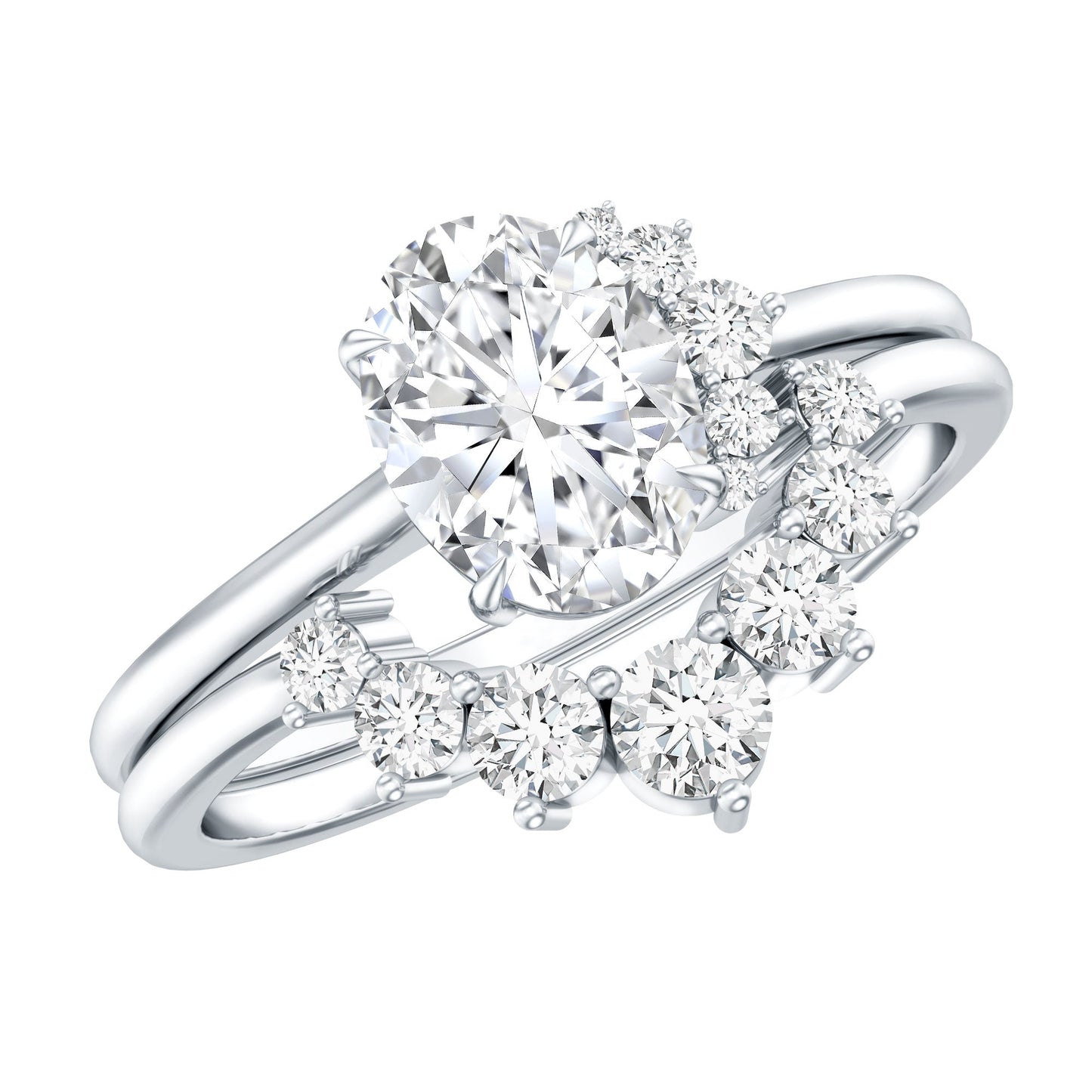 2.75 CT Oval Cut Zircon Half Halo Wedding Ring Set