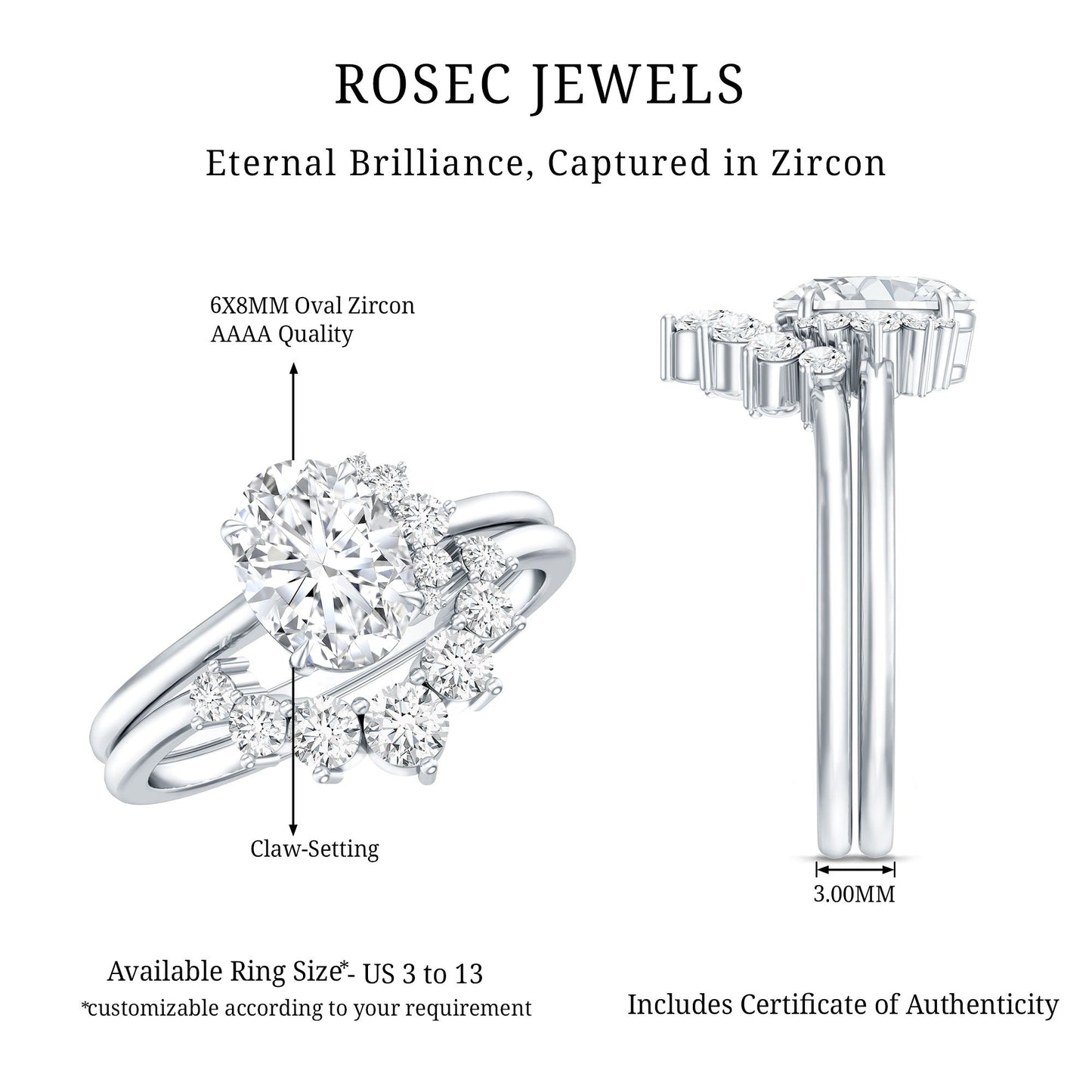 2.75 CT Oval Cut Zircon Half Halo Wedding Ring Set