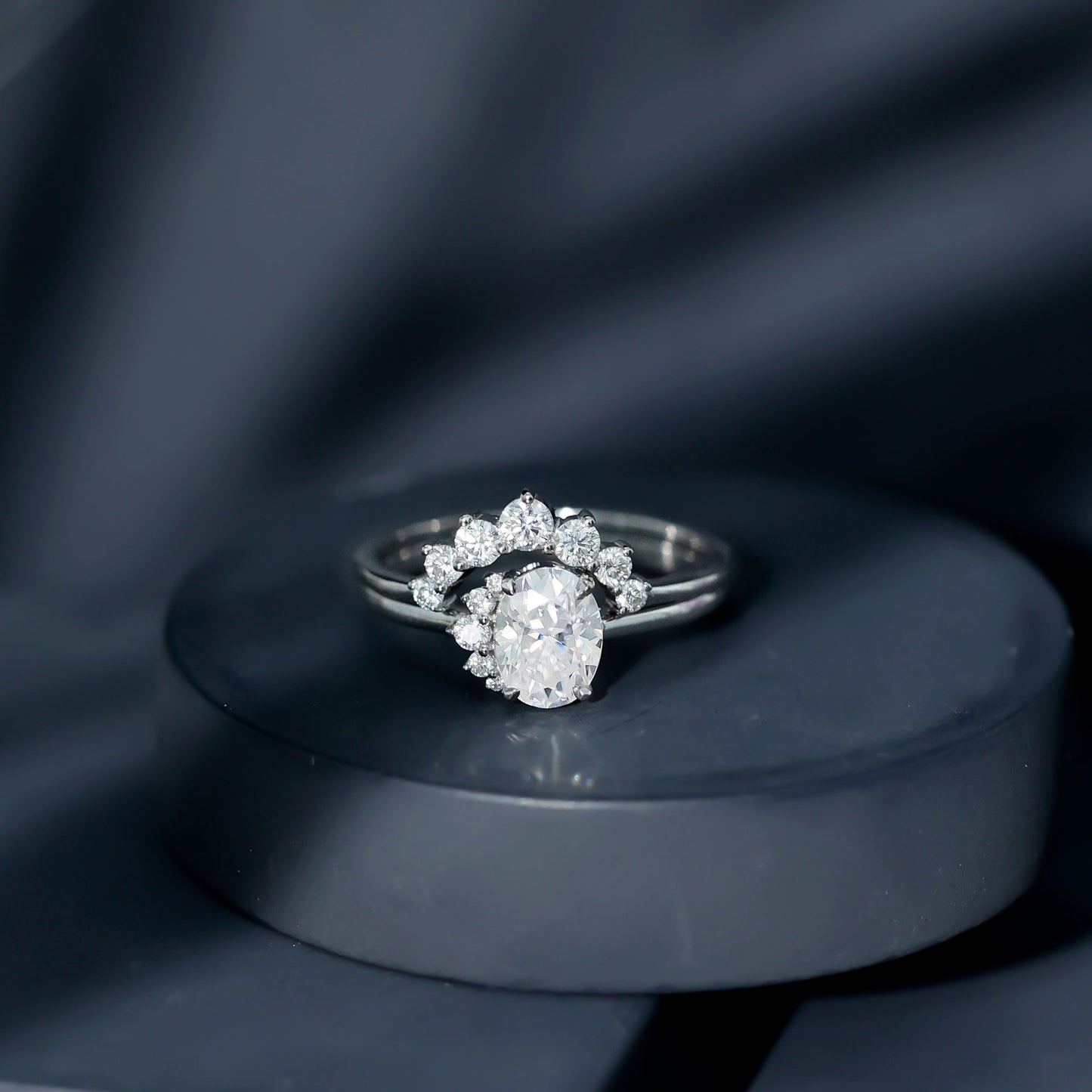 2.75 CT Oval Cut Zircon Half Halo Wedding Ring Set