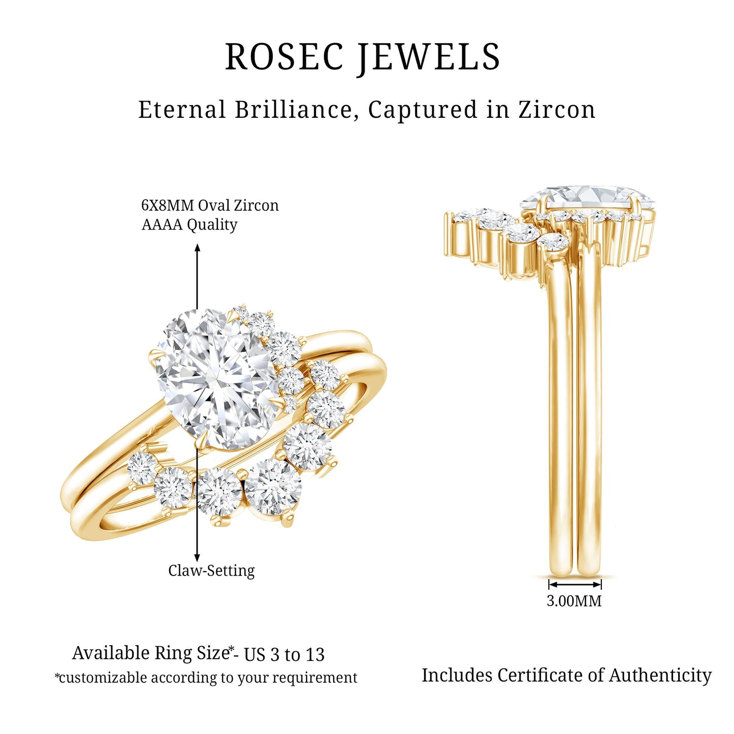 2.75 CT Oval Cut Zircon Half Halo Wedding Ring Set