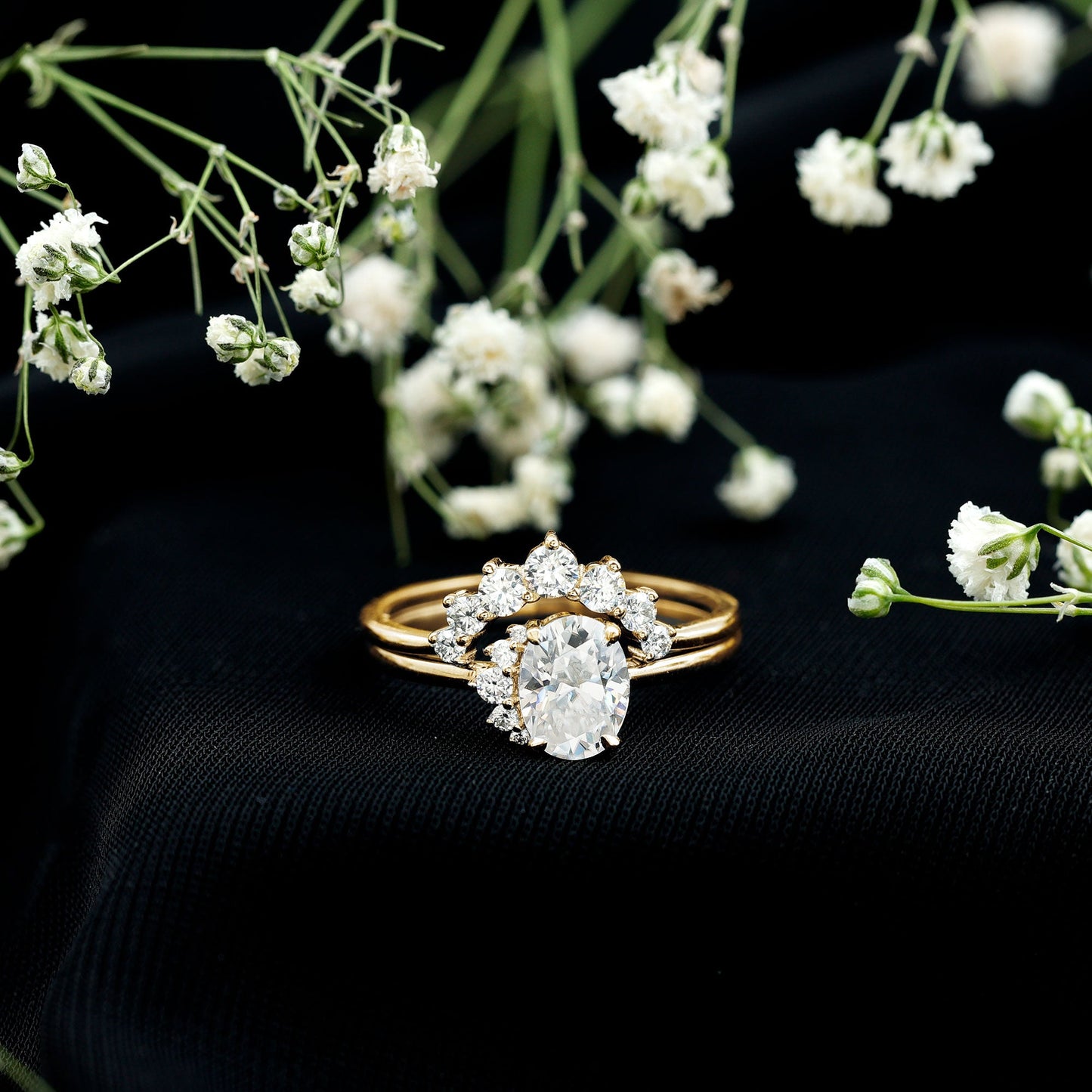 2.75 CT Oval Cut Zircon Half Halo Wedding Ring Set
