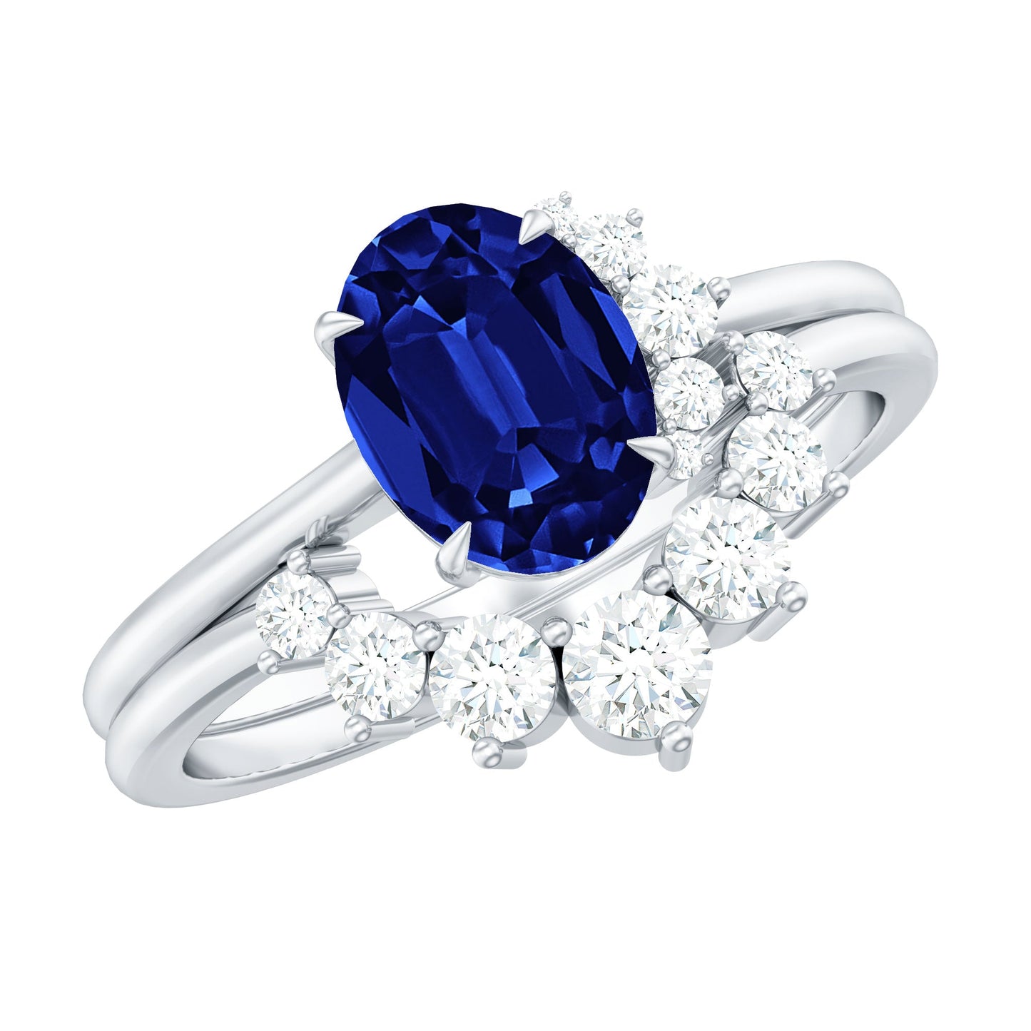 Certified 1.5 Carat Lab Grown Blue Sapphire Diamond Oval Engagement Ring with Enhancer