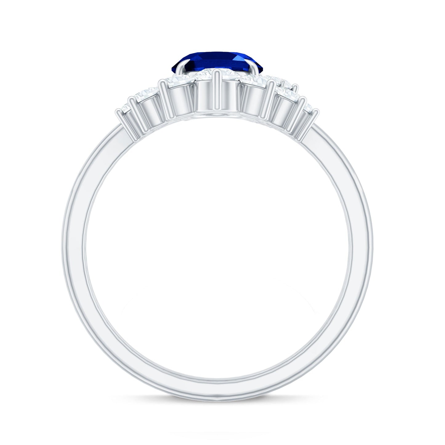 Certified 1.5 Carat Lab Grown Blue Sapphire Diamond Oval Engagement Ring with Enhancer