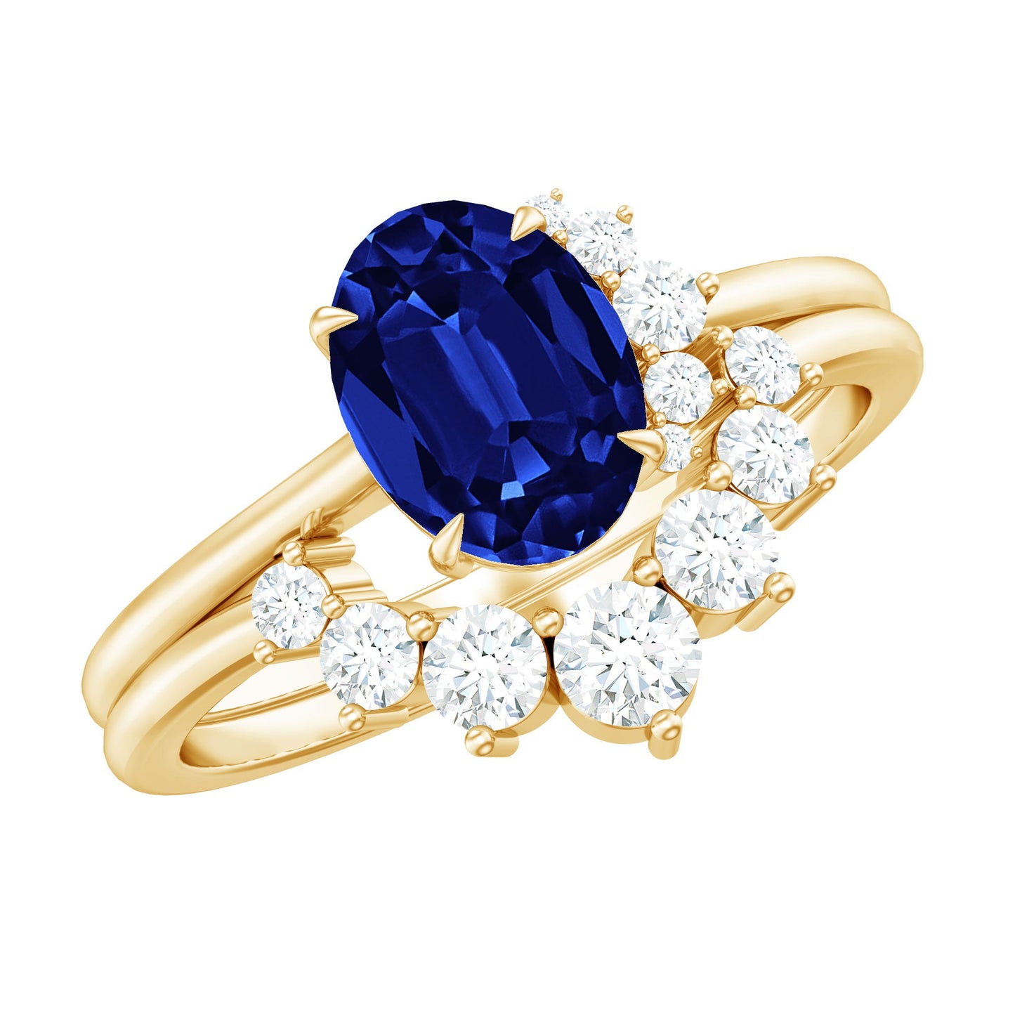 Certified 1.5 Carat Lab Grown Blue Sapphire Diamond Oval Engagement Ring with Enhancer