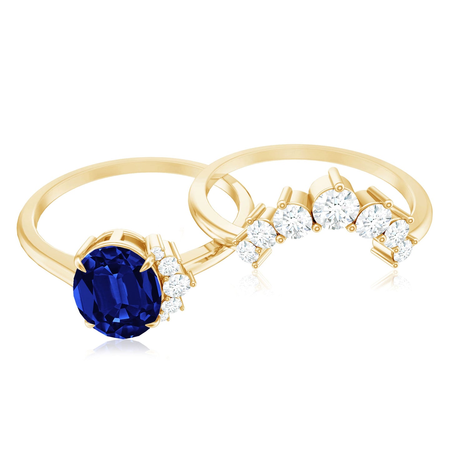 Certified 1.5 Carat Lab Grown Blue Sapphire Diamond Oval Engagement Ring with Enhancer