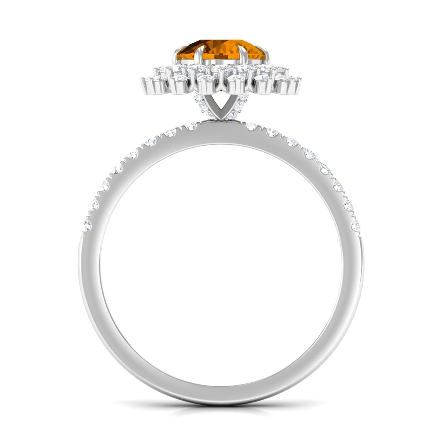 Natural Citrine Double Halo Engagement Ring with Moissanite