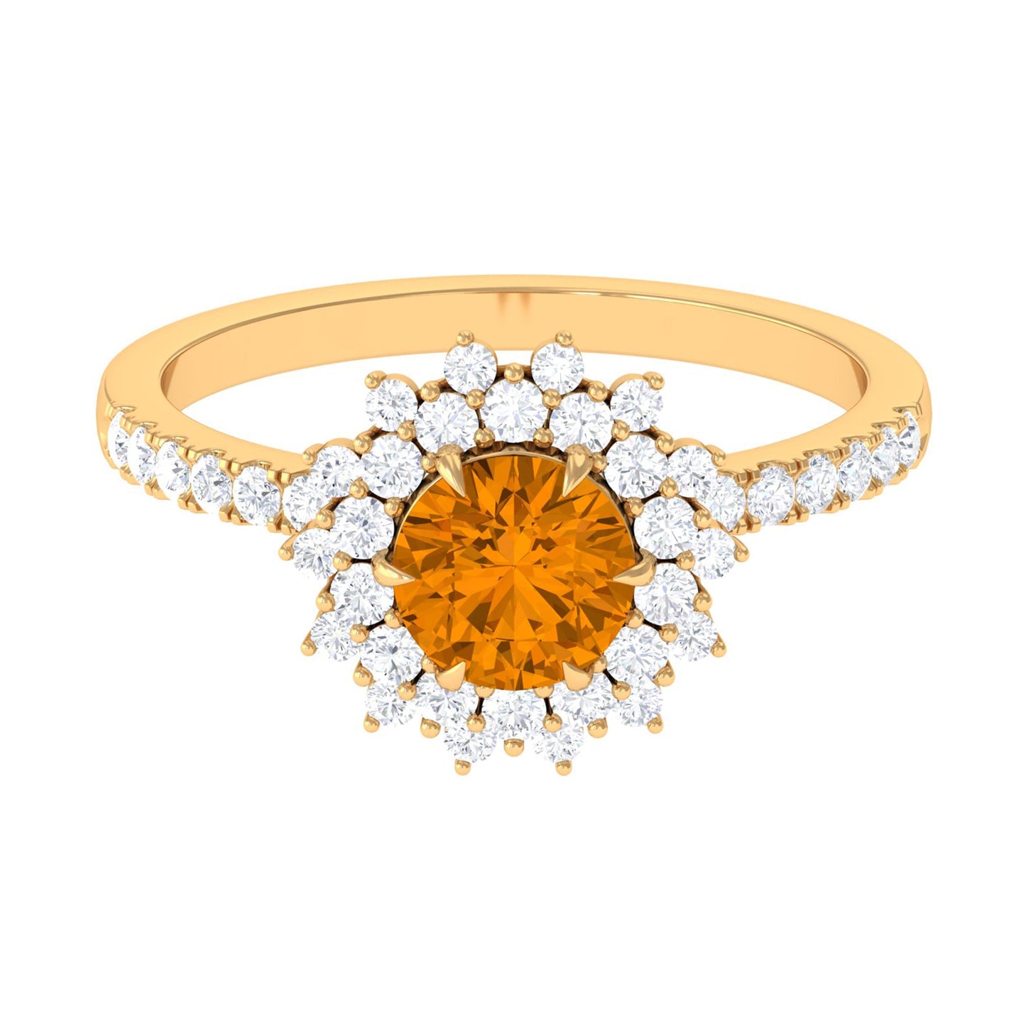 Natural Citrine Double Halo Engagement Ring with Moissanite