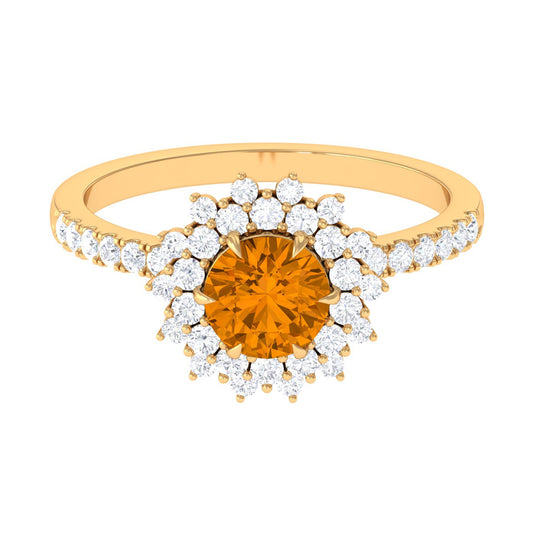 Natural Citrine Double Halo Engagement Ring with Moissanite