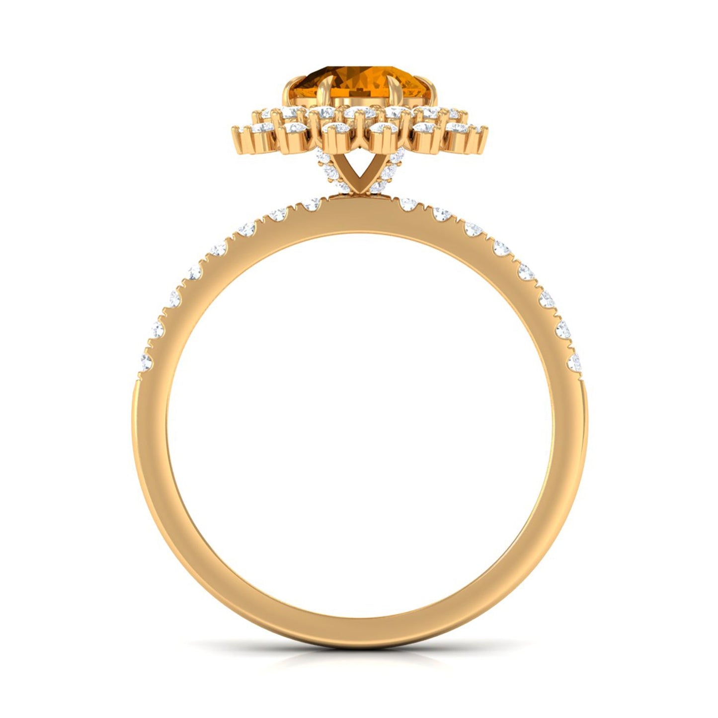 Natural Citrine Double Halo Engagement Ring with Moissanite