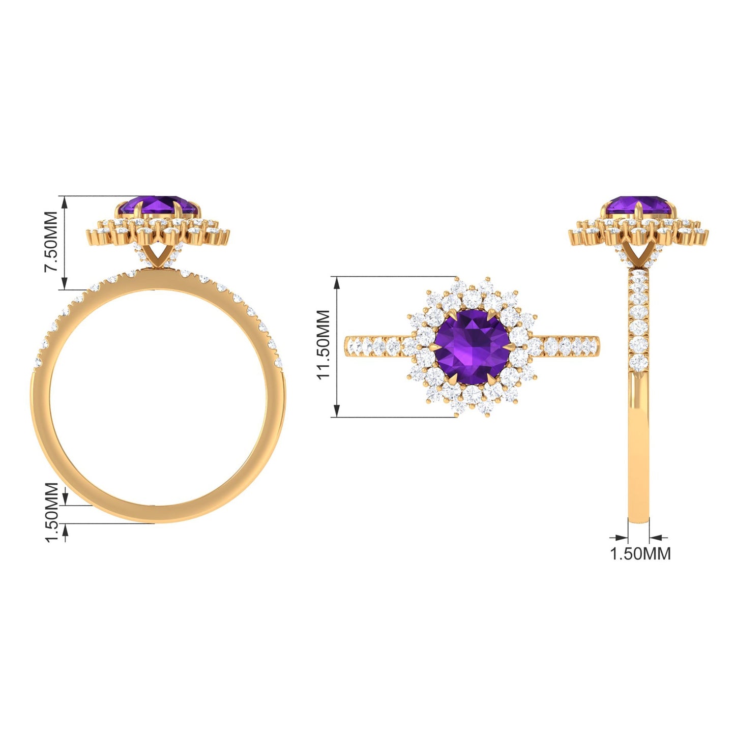 Round Amethyst Statement Engagement Ring with Moissanite