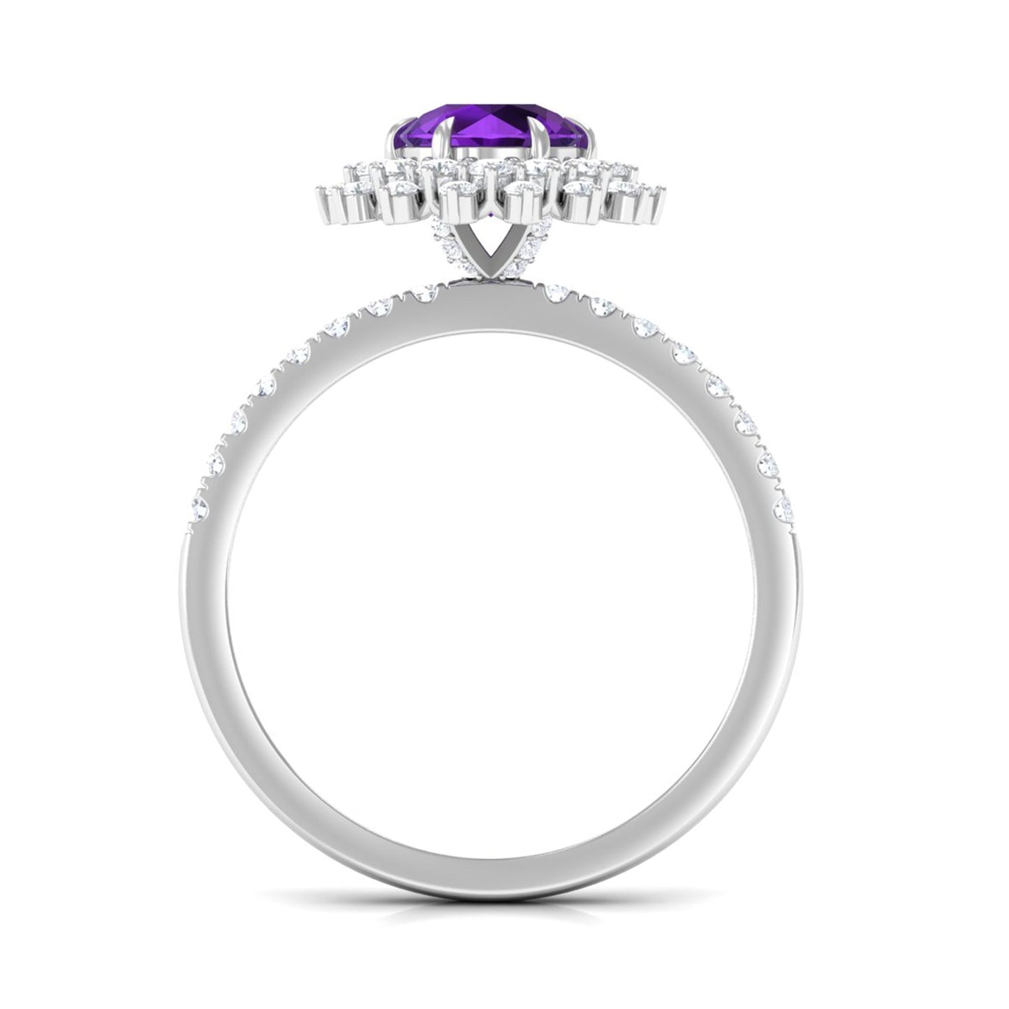 Round Amethyst Statement Engagement Ring with Moissanite