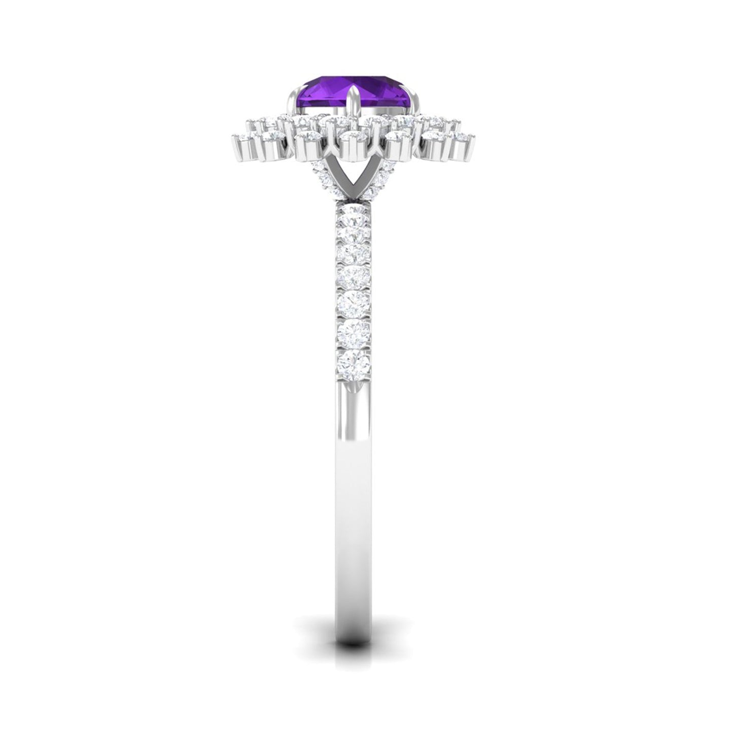 Round Amethyst Statement Engagement Ring with Moissanite