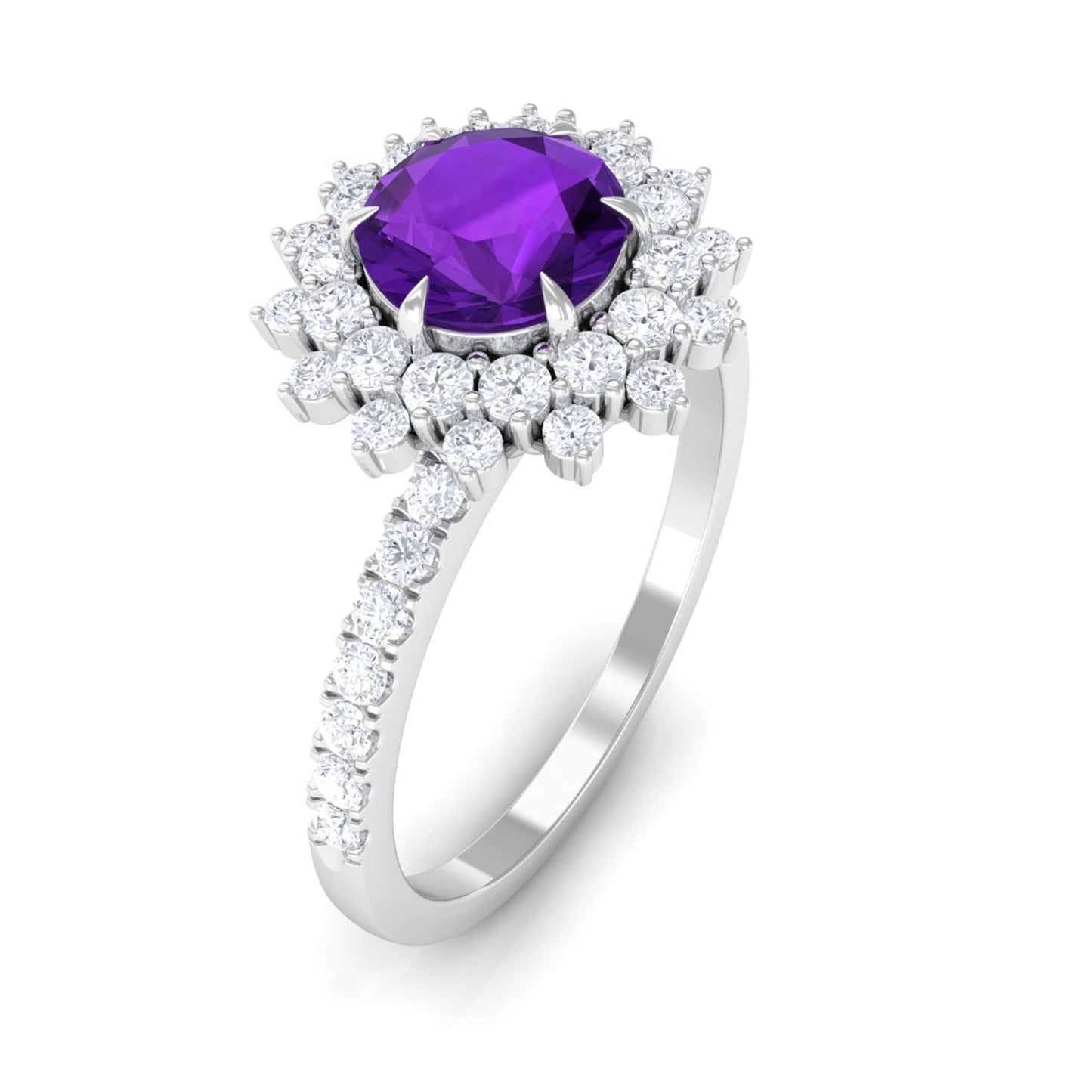 Round Amethyst Statement Engagement Ring with Moissanite