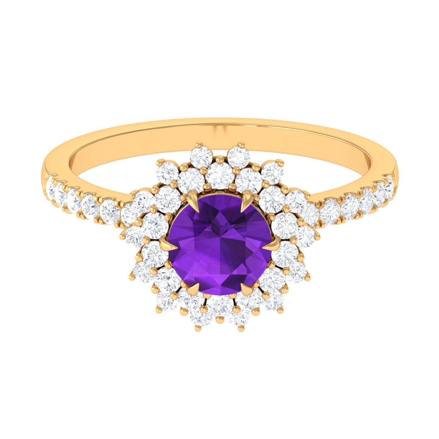 Round Amethyst Statement Engagement Ring with Moissanite