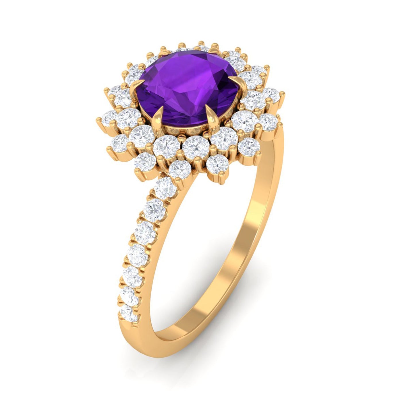 Round Amethyst Statement Engagement Ring with Moissanite