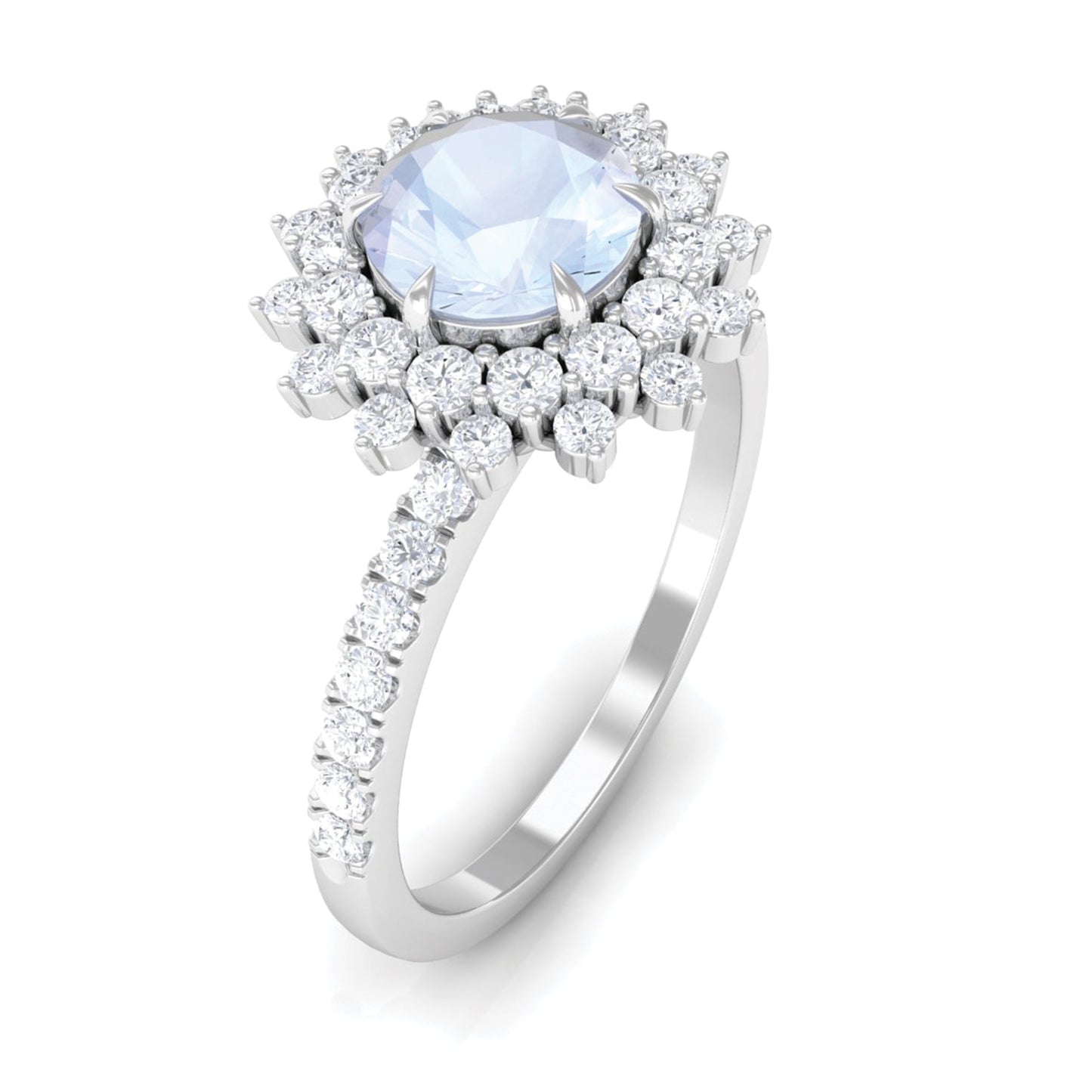 1.5 CT Round Moonstone Statement Engagement Ring with Moissanite