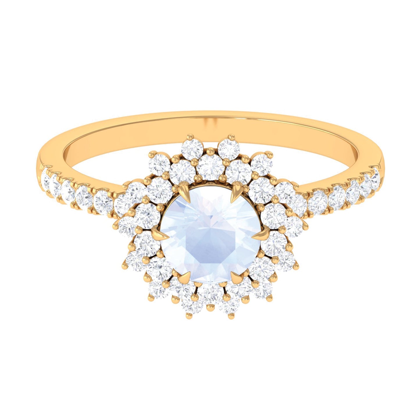 1.5 CT Round Moonstone Statement Engagement Ring with Moissanite