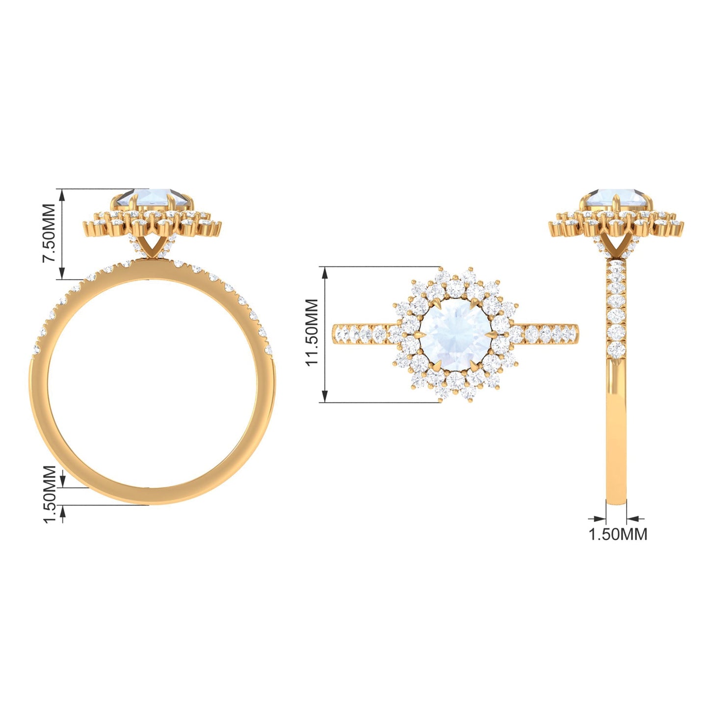 1.5 CT Round Moonstone Statement Engagement Ring with Moissanite