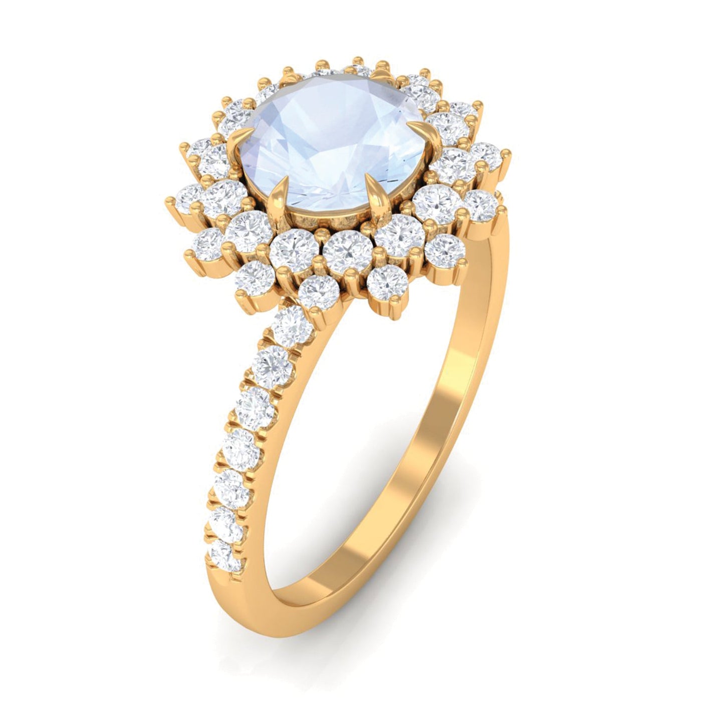 1.5 CT Round Moonstone Statement Engagement Ring with Moissanite