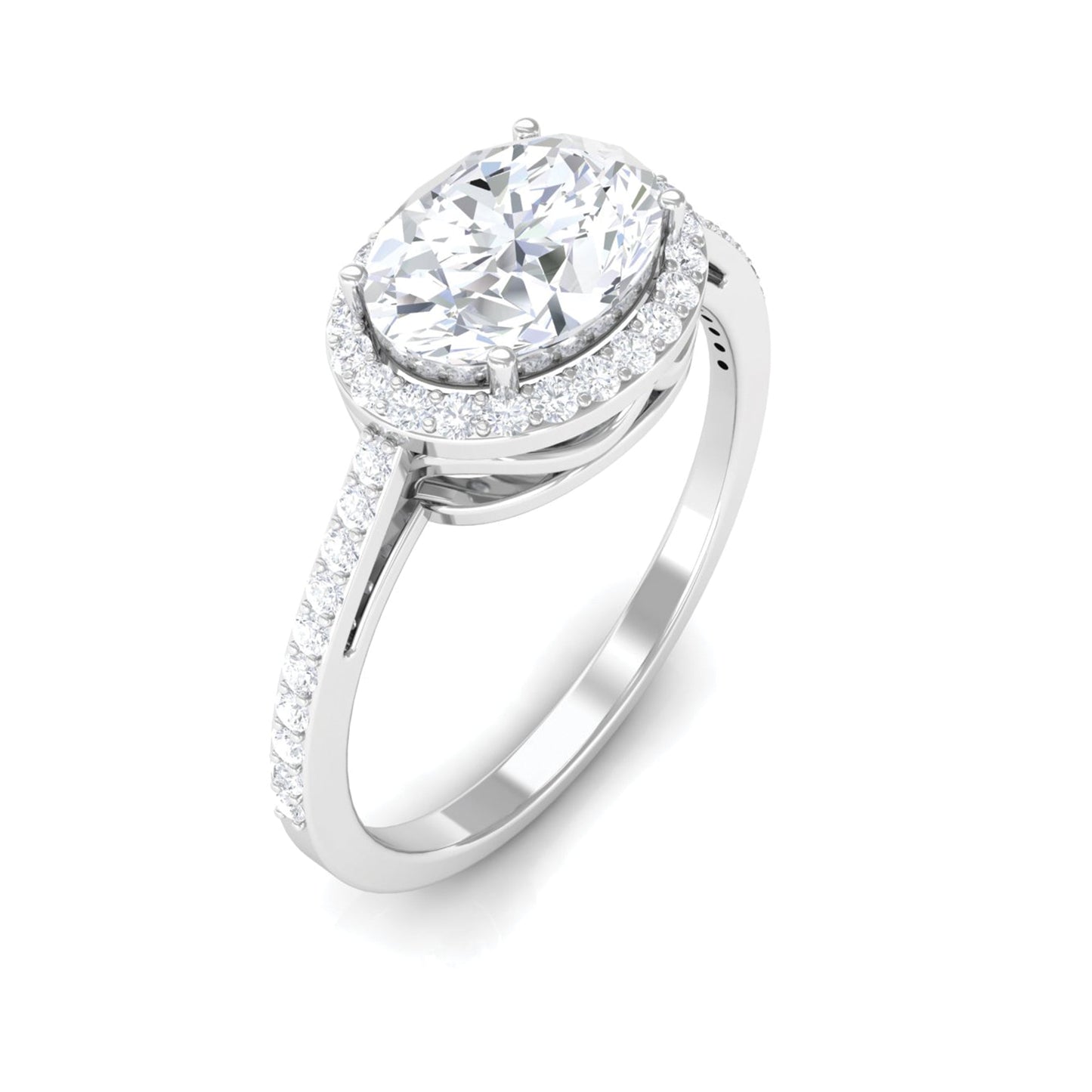 2.5 CT Oval Simulated Diamond East West Halo Engagement Ring