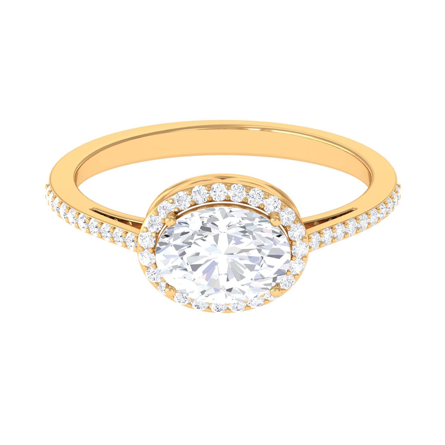 2.5 CT Oval Simulated Diamond East West Halo Engagement Ring