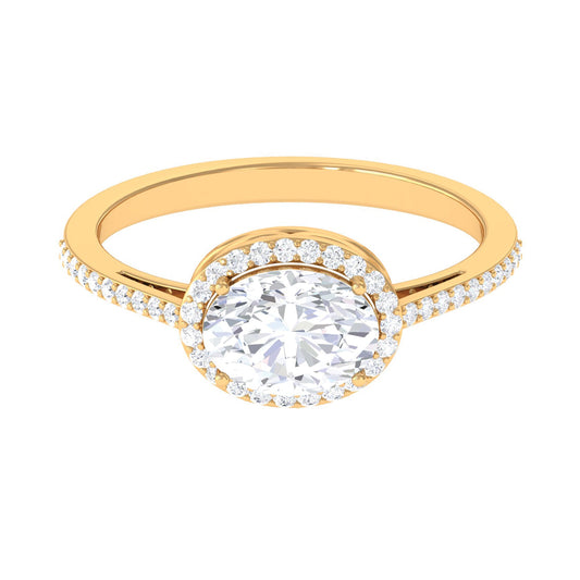 2.5 CT Oval Simulated Diamond East West Halo Engagement Ring
