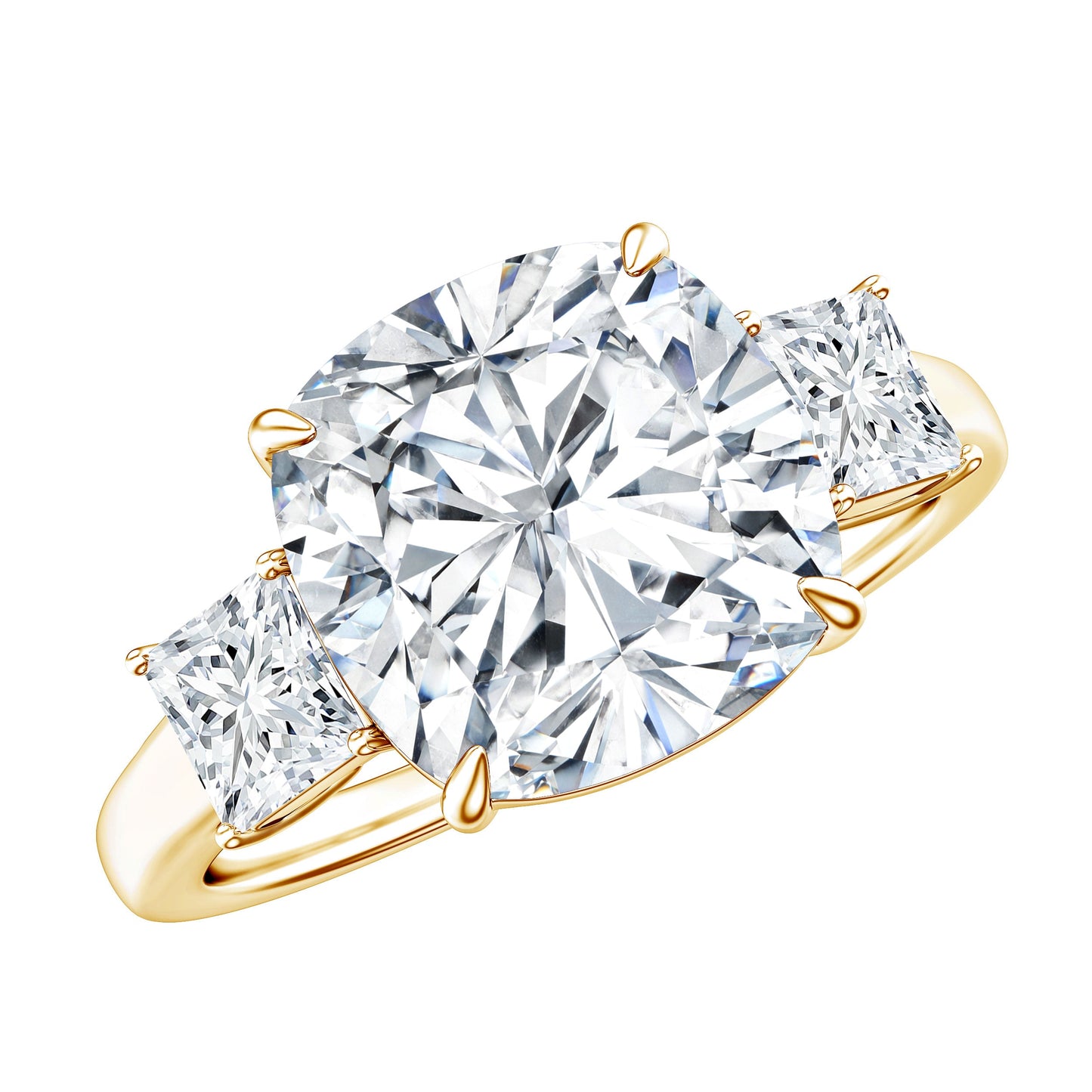 Cushion Cut Zircon Solitaire Engagement Ring with Side Stones
