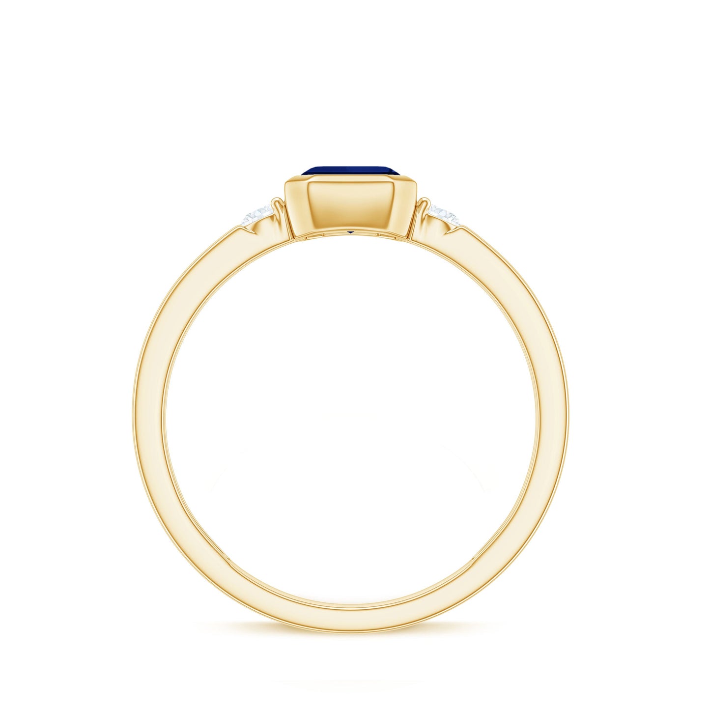 Bezel Set 1.75 Carat Lab Grown Blue Sapphire Emerald Cut Engagement Ring with Diamond