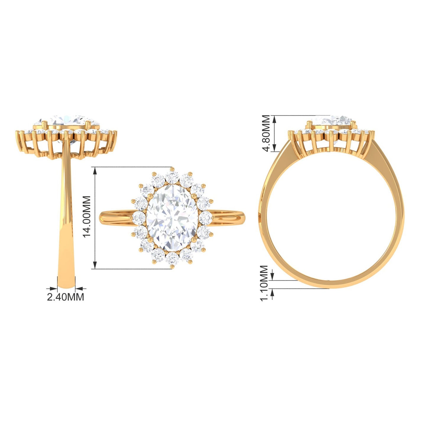Oval Cut Cubic Zirconia Halo Statement Engagement Ring