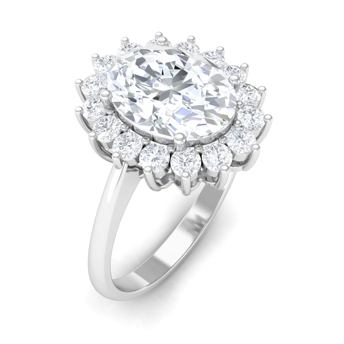 Oval Cut Cubic Zirconia Halo Statement Engagement Ring