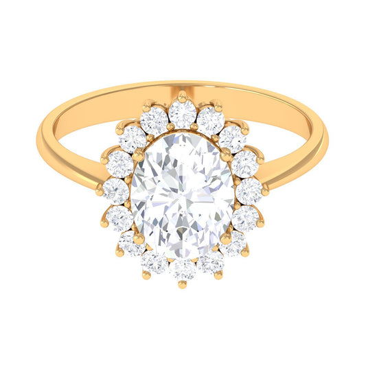 Oval Cut Cubic Zirconia Halo Statement Engagement Ring