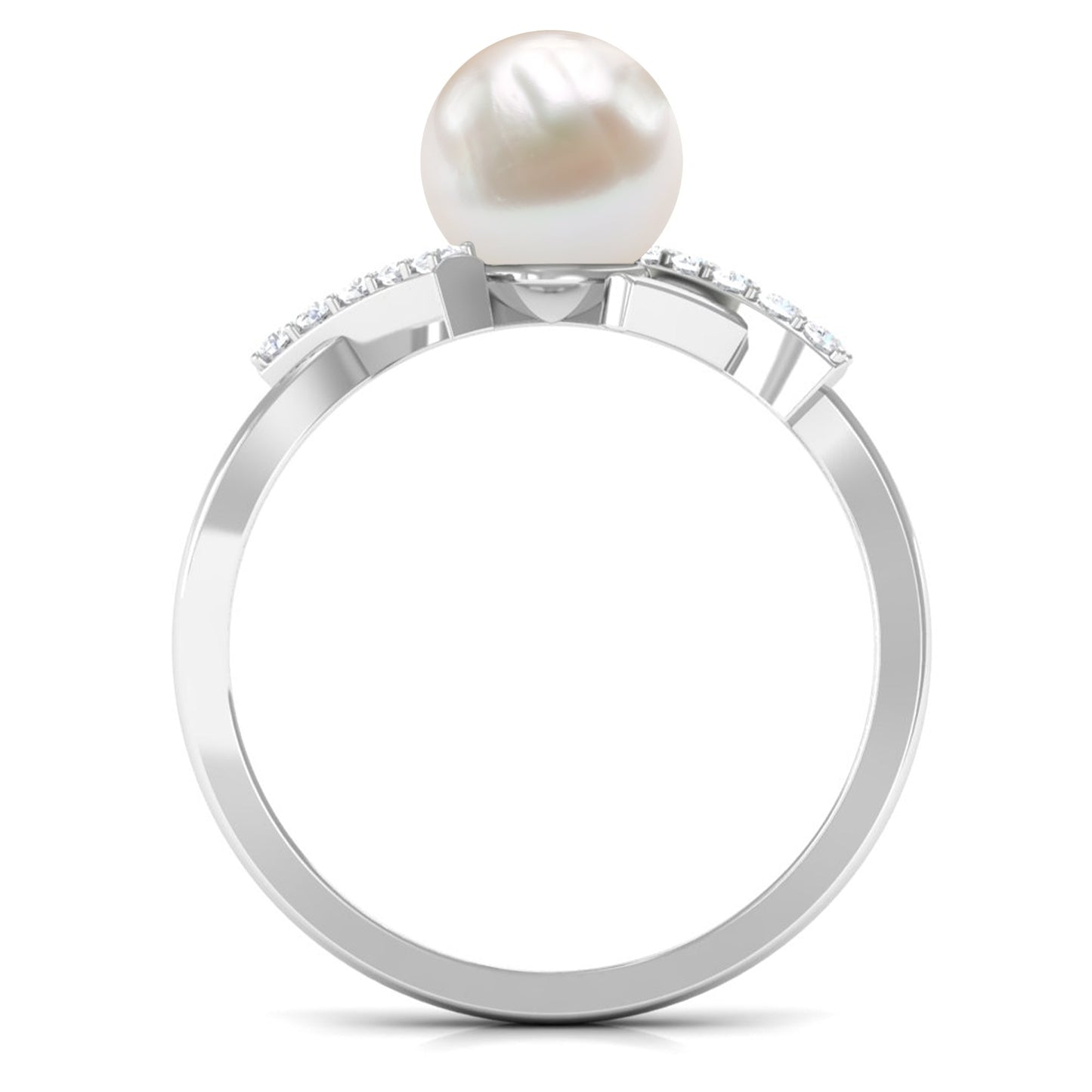 Pure Freshwater Pearl Solitaire Crossover Ring with Diamond