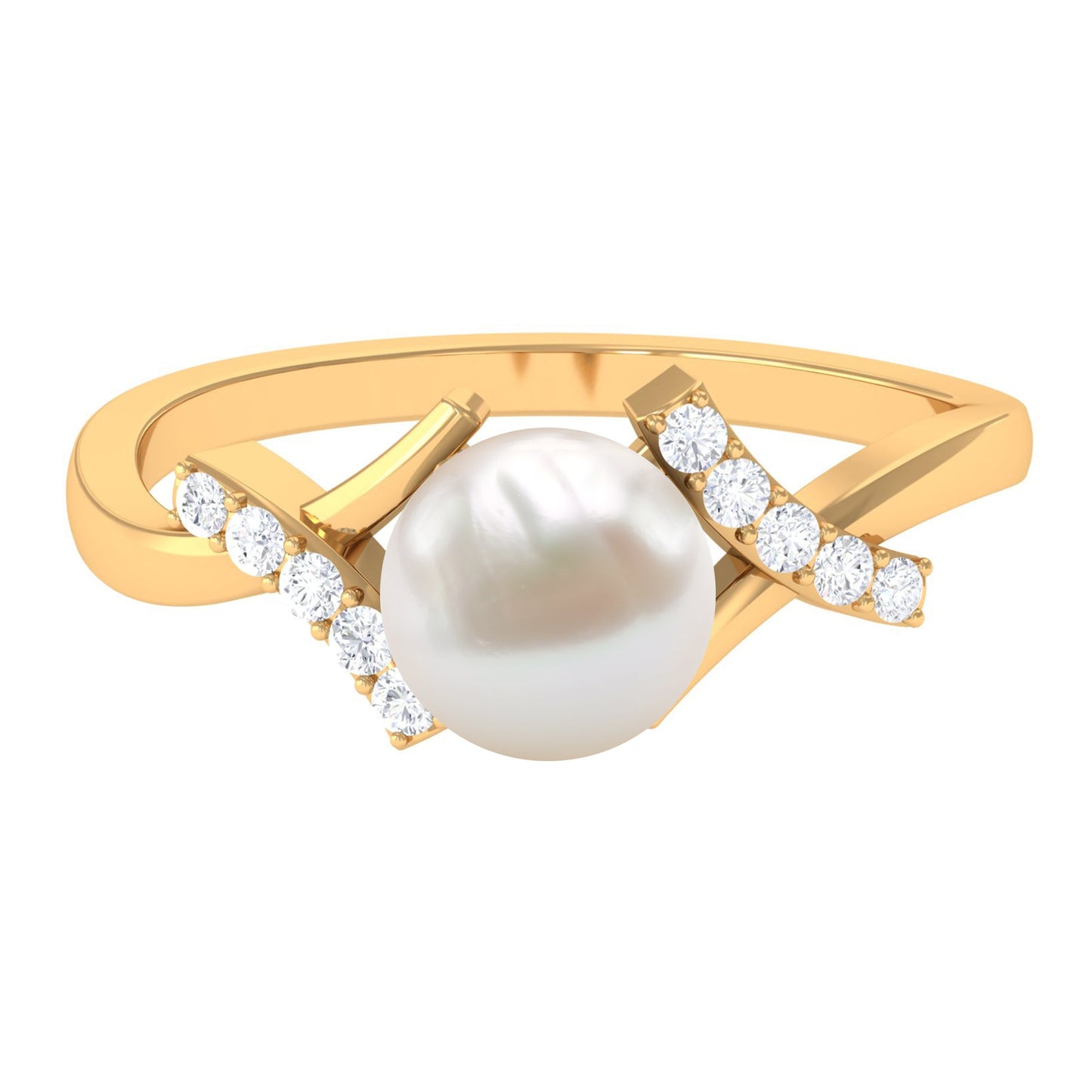Pure Freshwater Pearl Solitaire Crossover Ring with Diamond