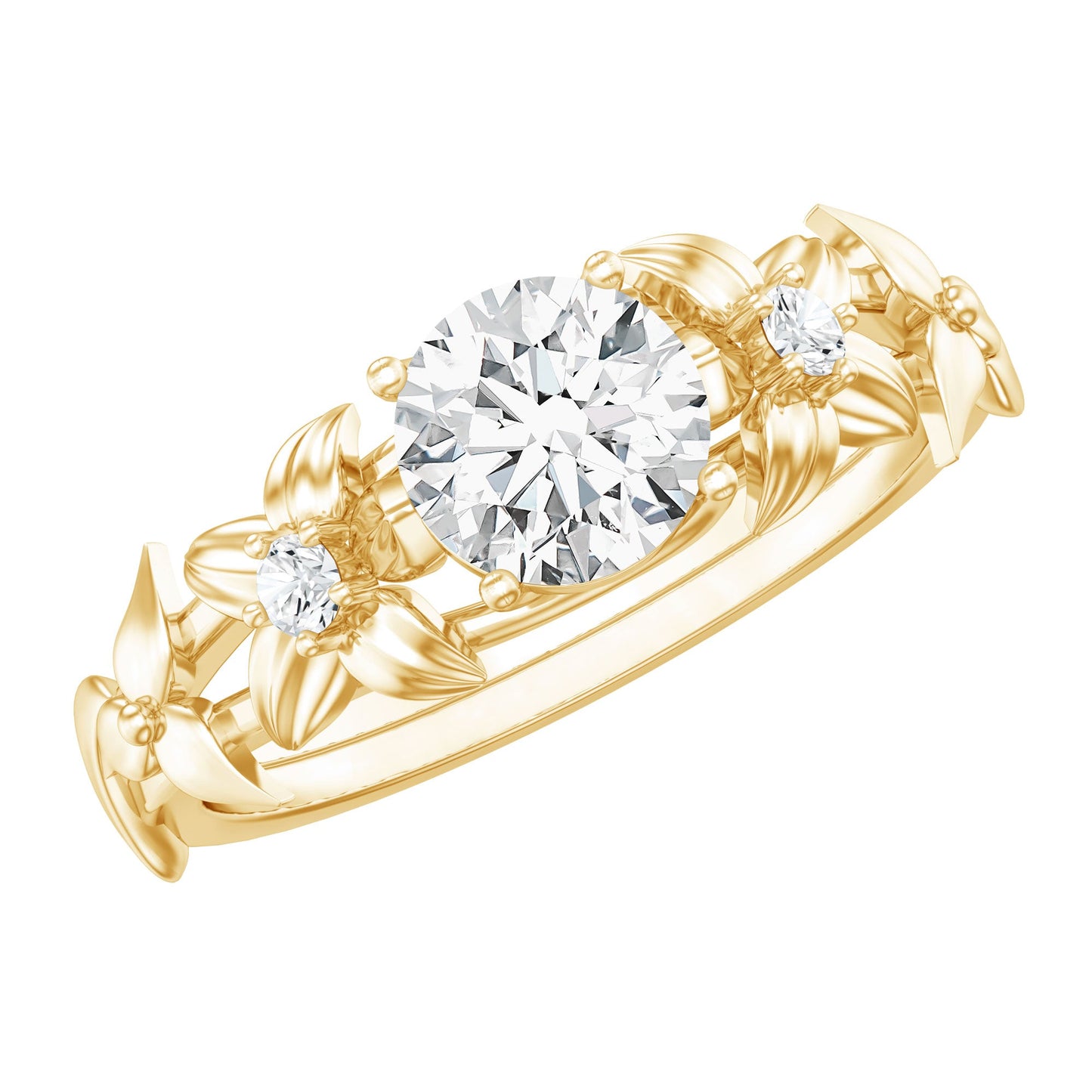 Round Cut 6 MM Moissanite Floral Engagement Ring
