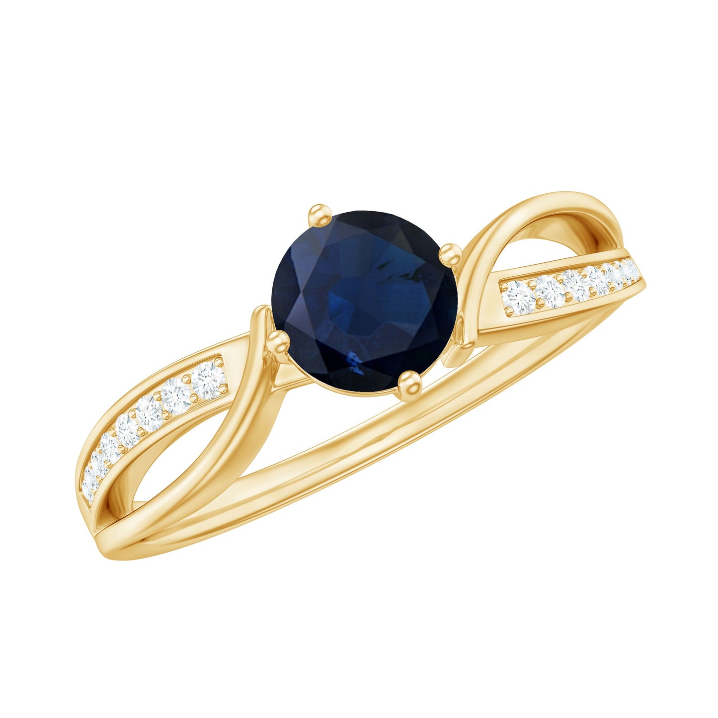 Infinity Shank Round Blue Sapphire Engagement Ring with Diamond