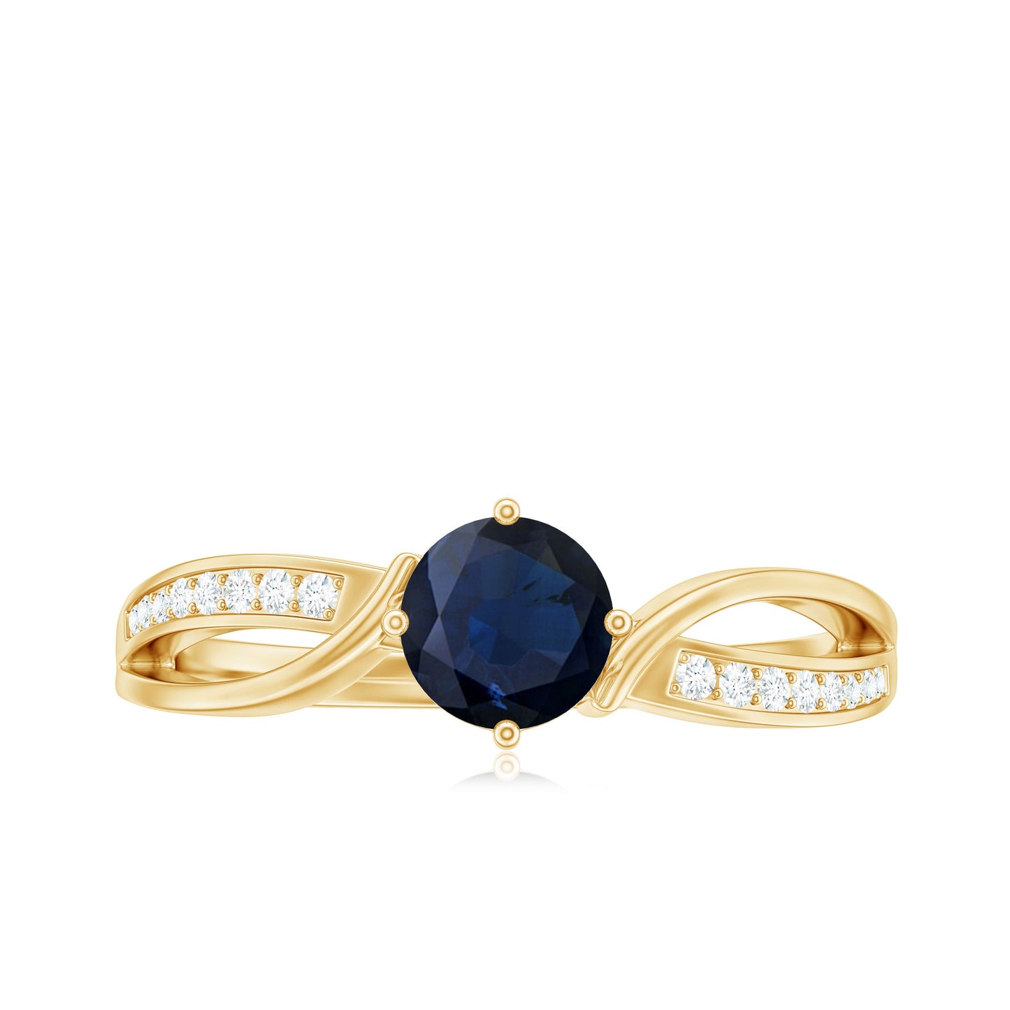 Infinity Shank Round Blue Sapphire Engagement Ring with Diamond