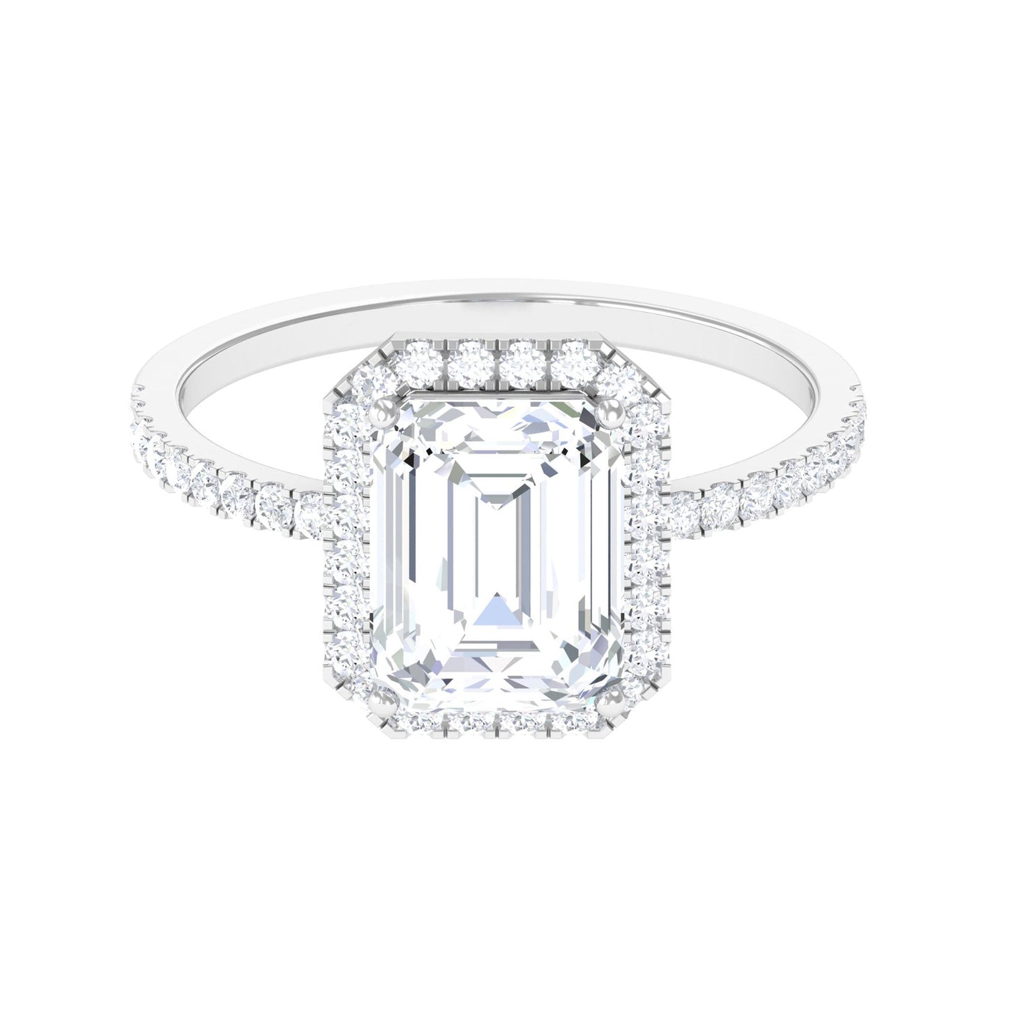 2.8 Carat Emerald Cut Cubic Zirconia Halo Engagement Ring
