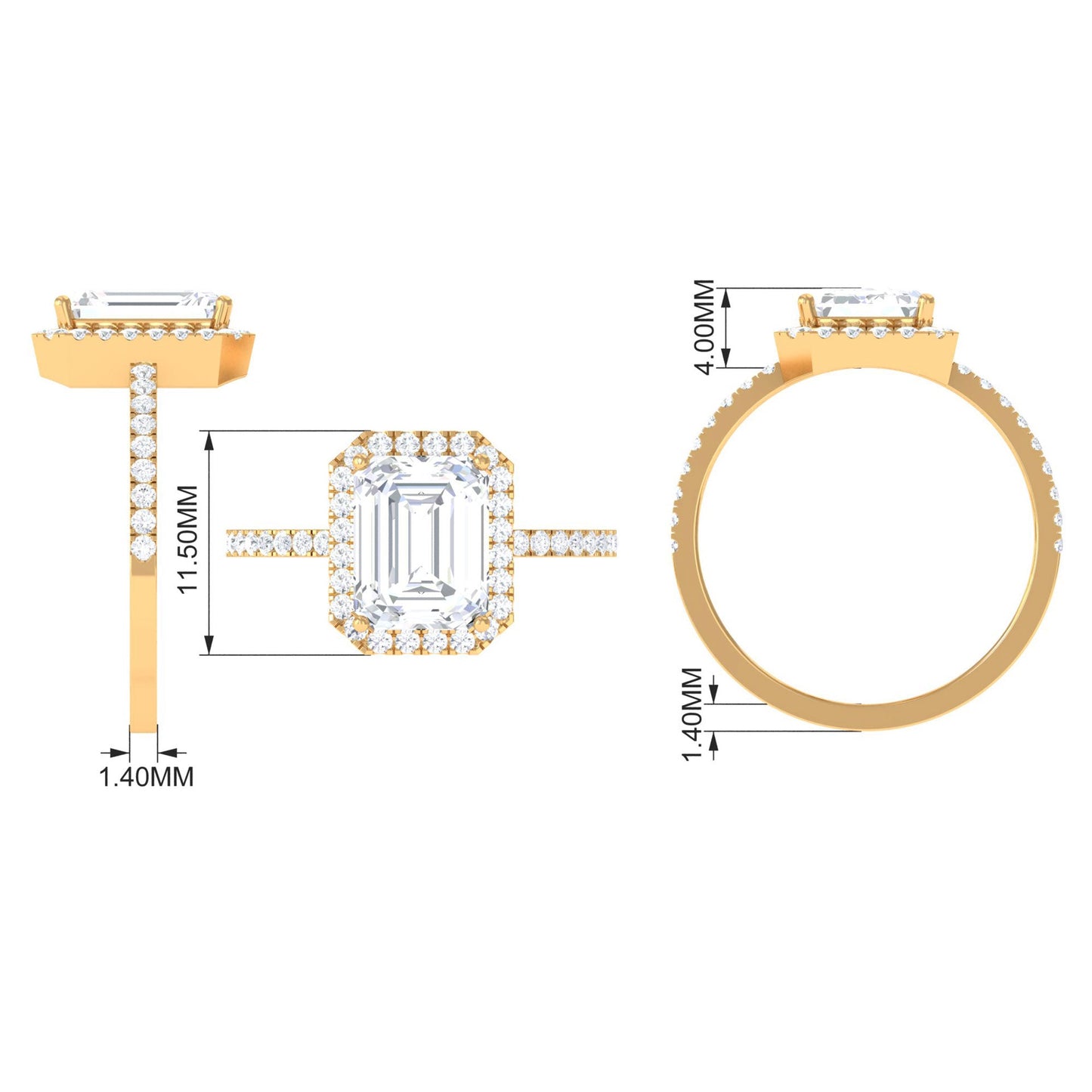 2.8 Carat Emerald Cut Cubic Zirconia Halo Engagement Ring