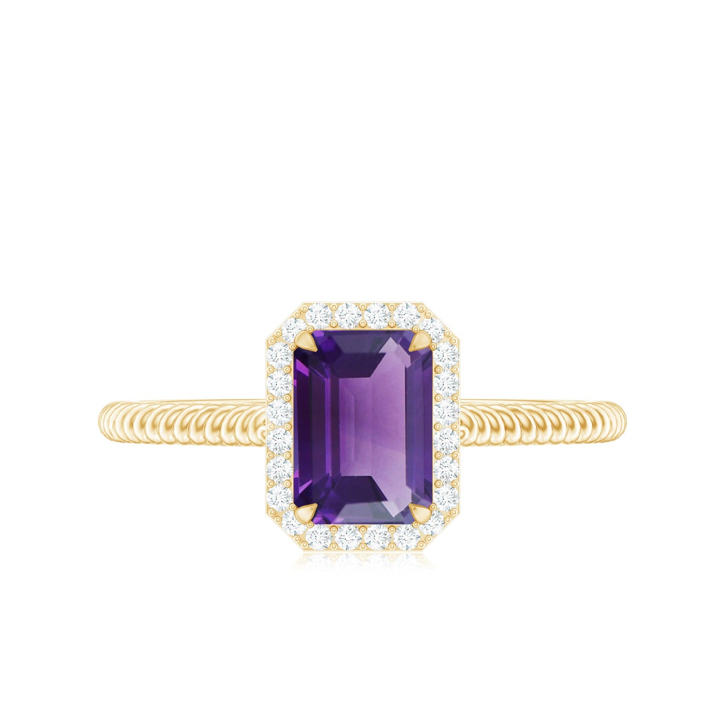 1.5 CT Octagon Cut Amethyst Solitaire Engagement Ring with Diamond Halo