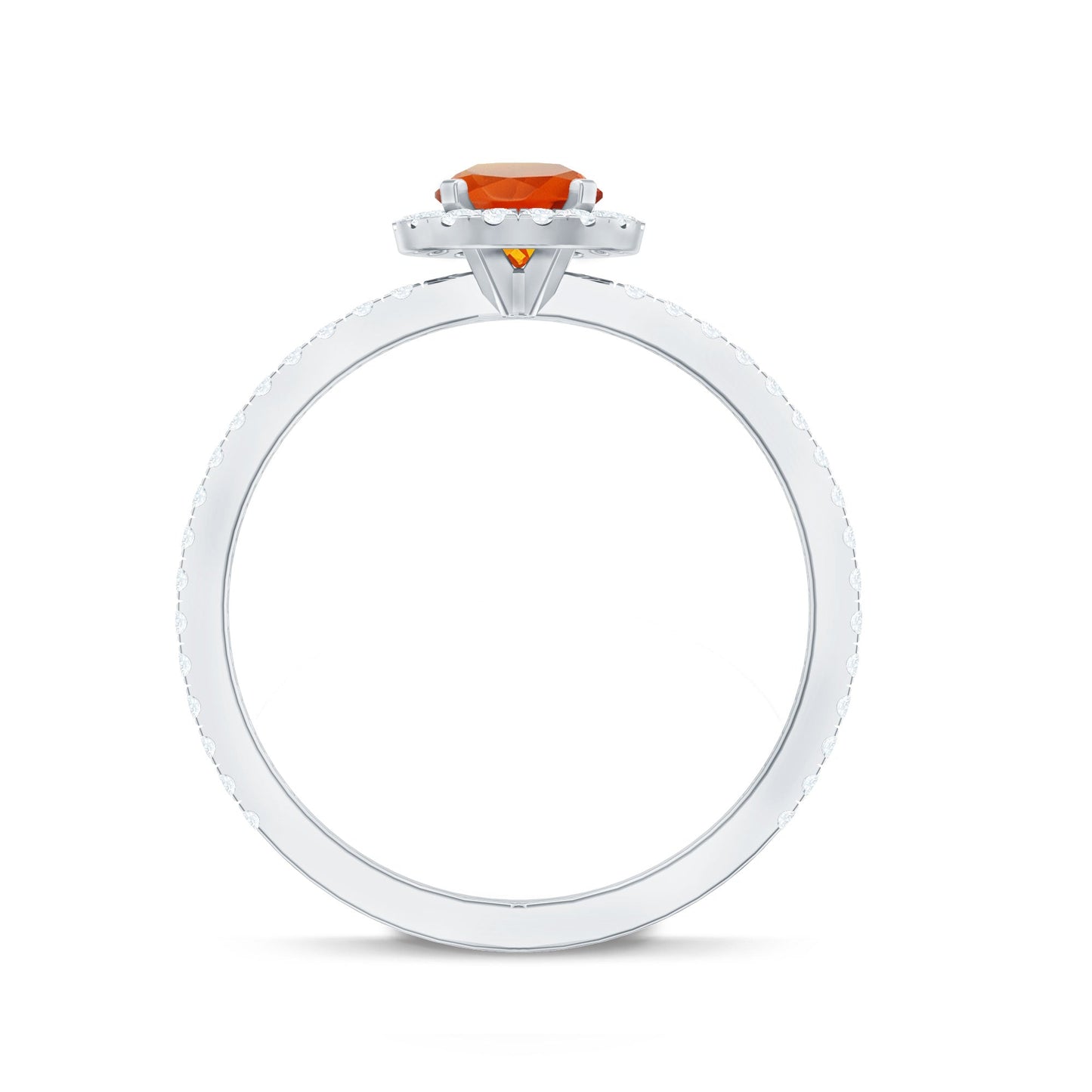 Round Shape Fire Opal Halo Engagement Ring with Diamond