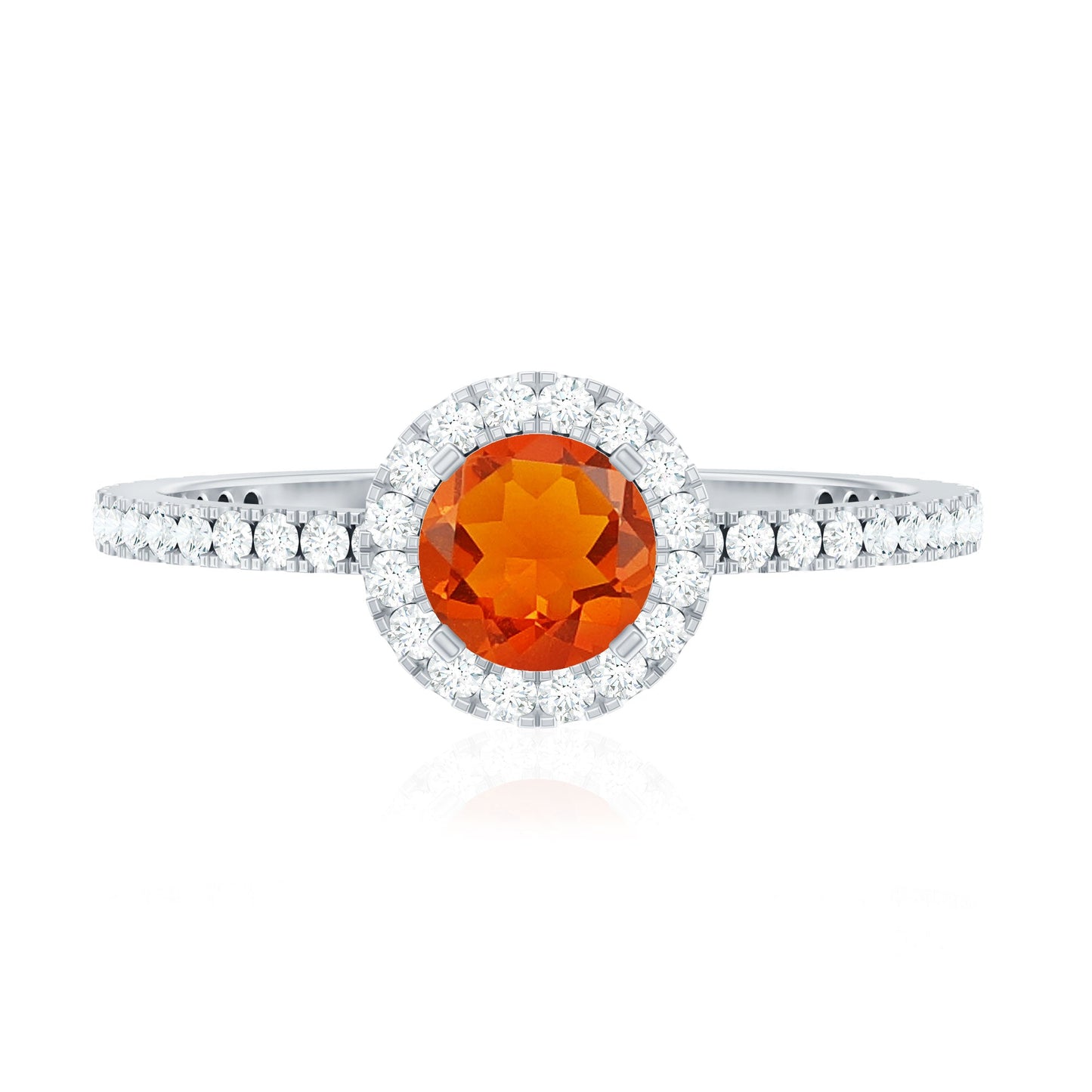 Round Shape Fire Opal Halo Engagement Ring with Diamond