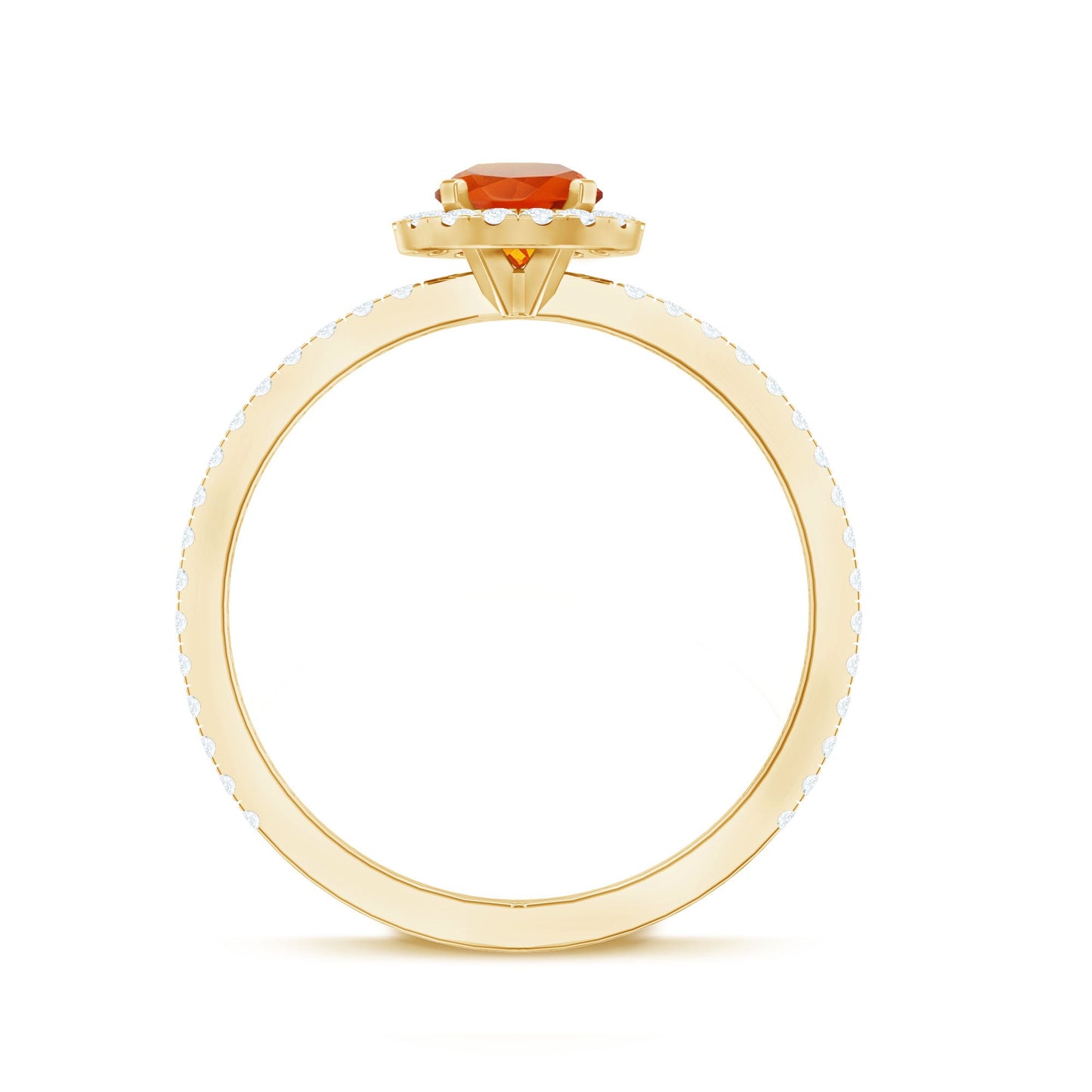 Round Shape Fire Opal Halo Engagement Ring with Diamond
