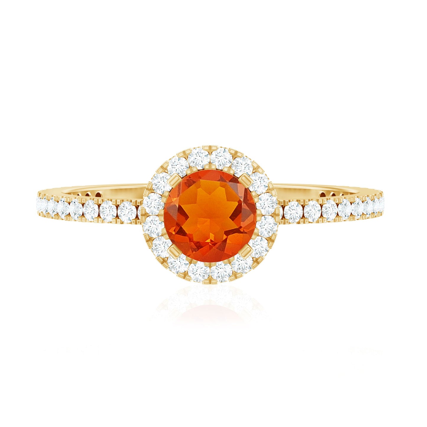 Round Shape Fire Opal Halo Engagement Ring with Diamond