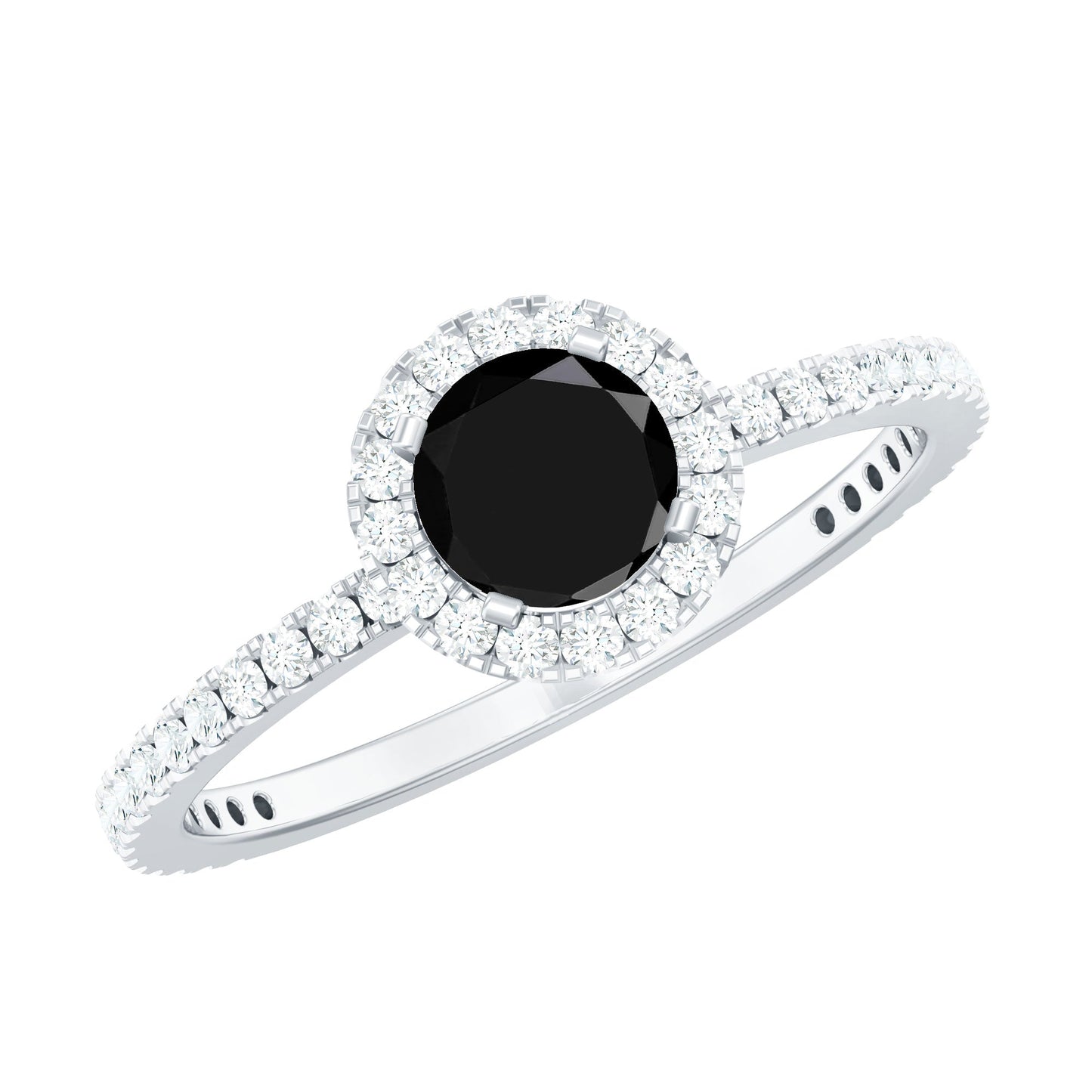 Black Spinel Minimal Engagement Ring with Diamond Halo