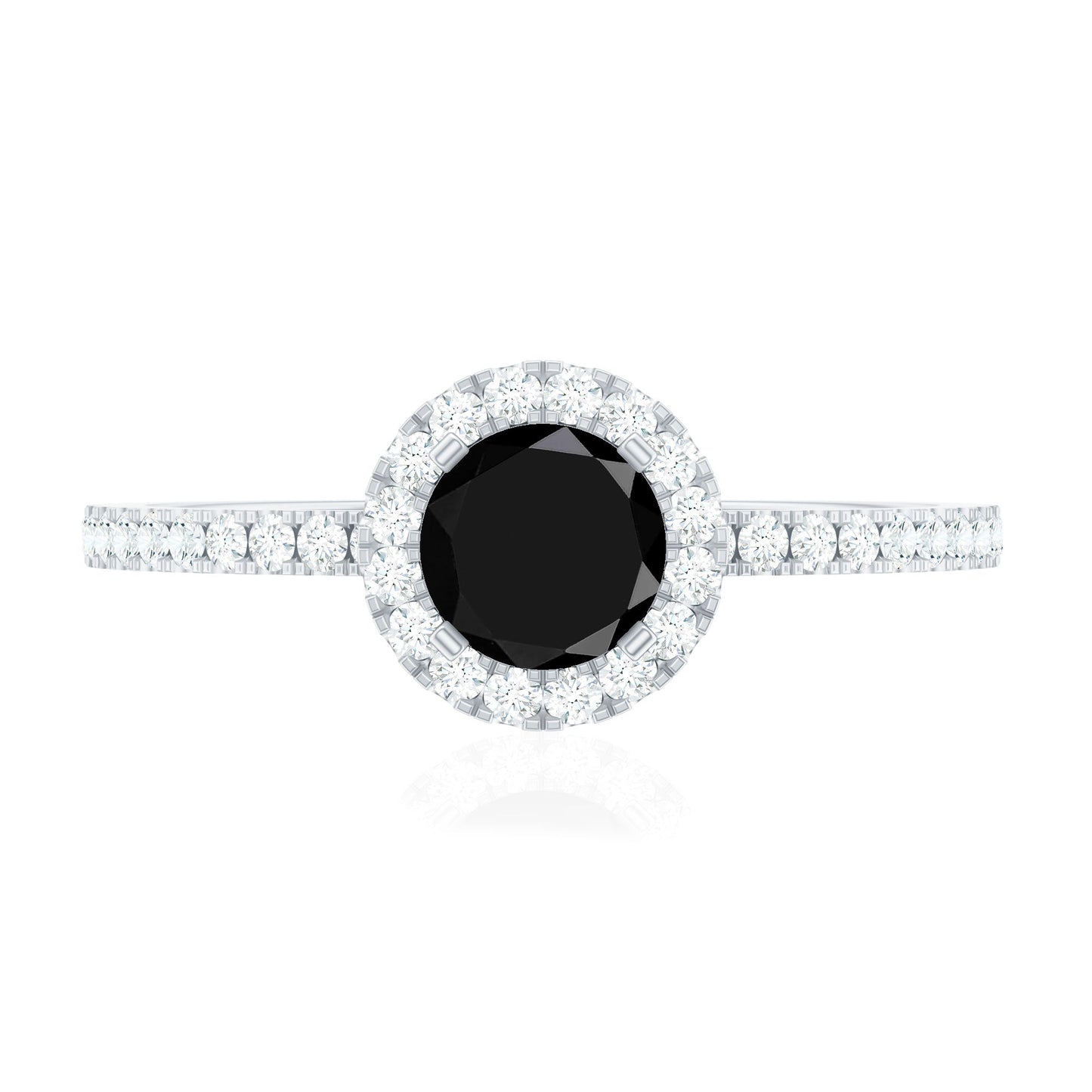 Black Spinel Minimal Engagement Ring with Diamond Halo