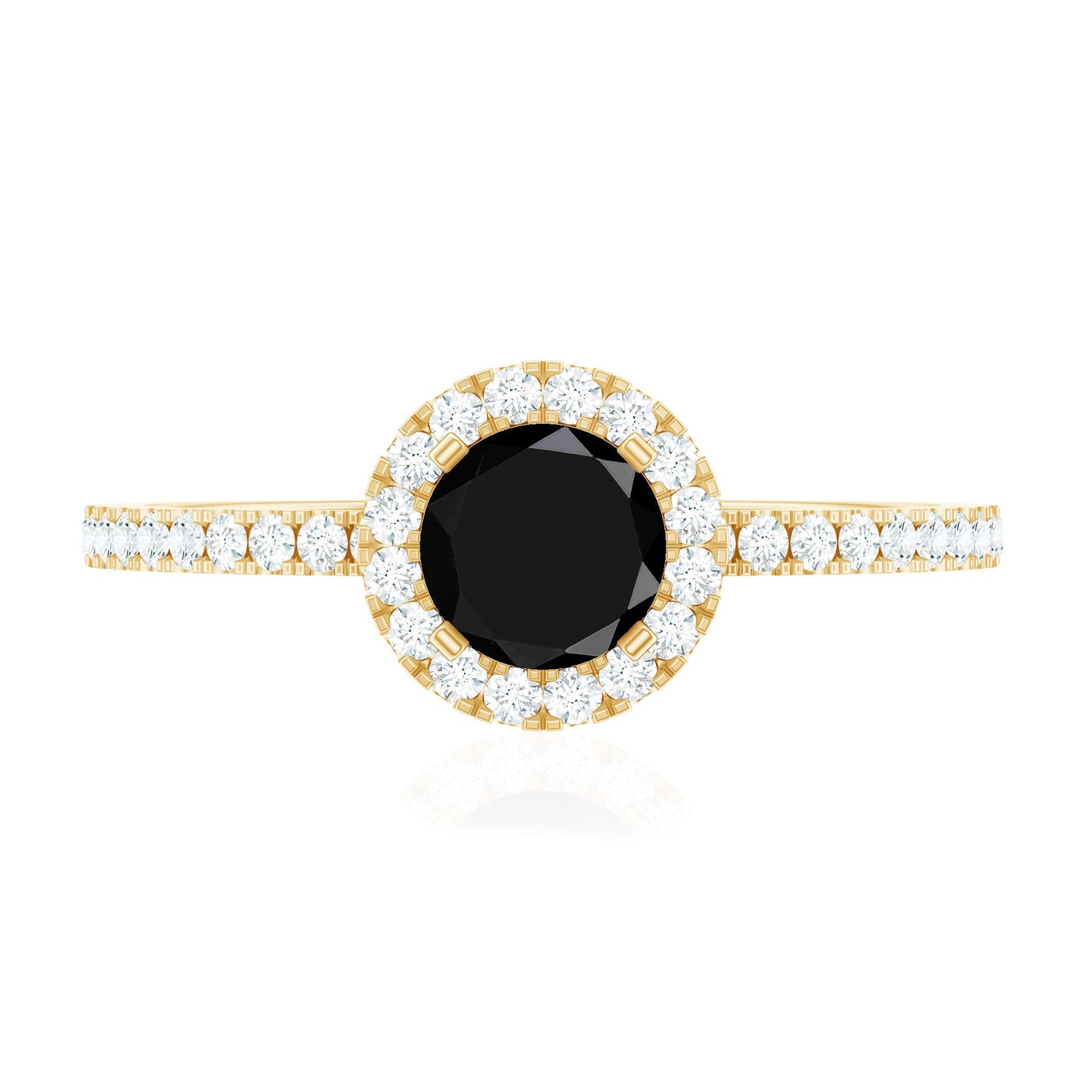 Black Spinel Minimal Engagement Ring with Diamond Halo