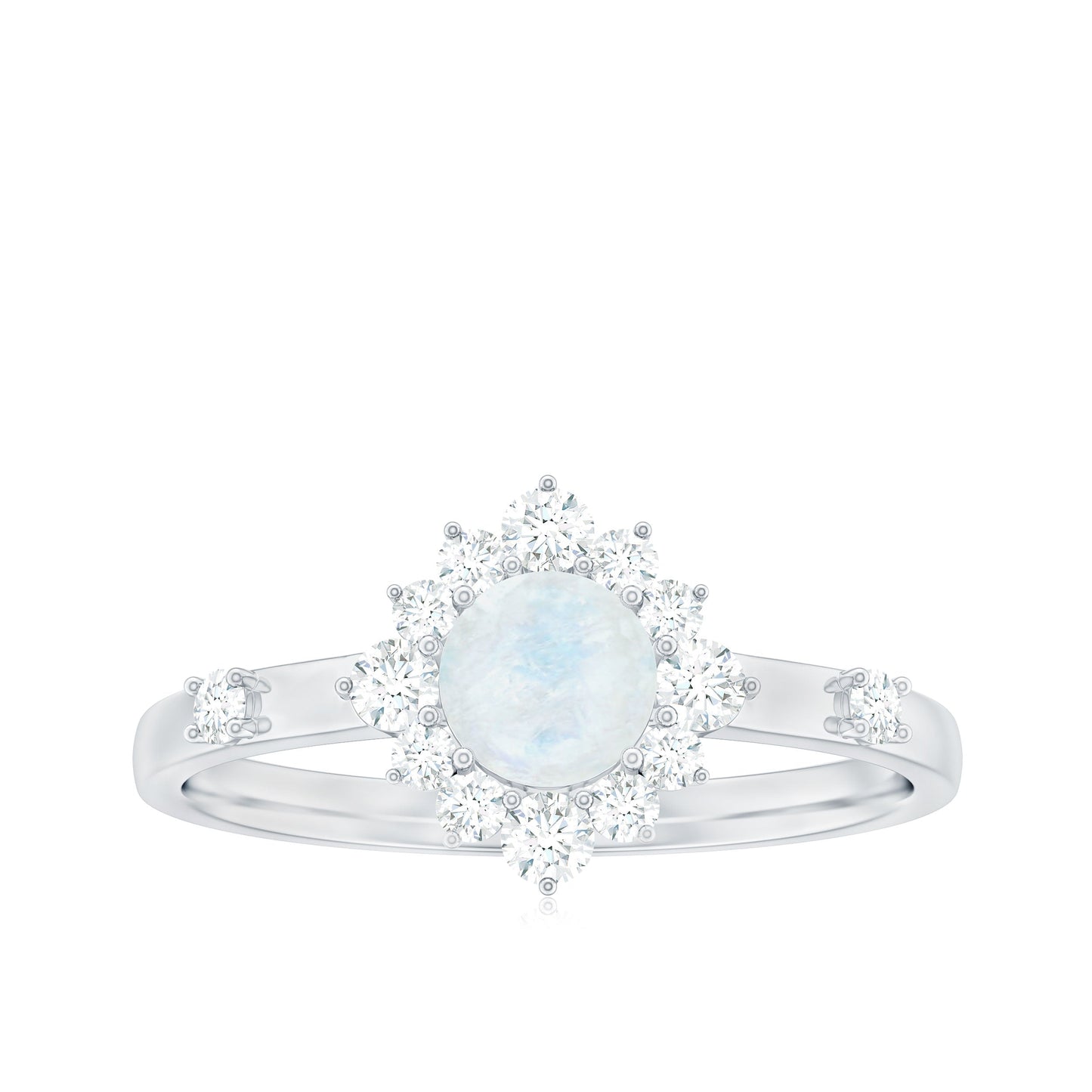 1 CT Round Moonstone and Diamond Halo Engagement Ring