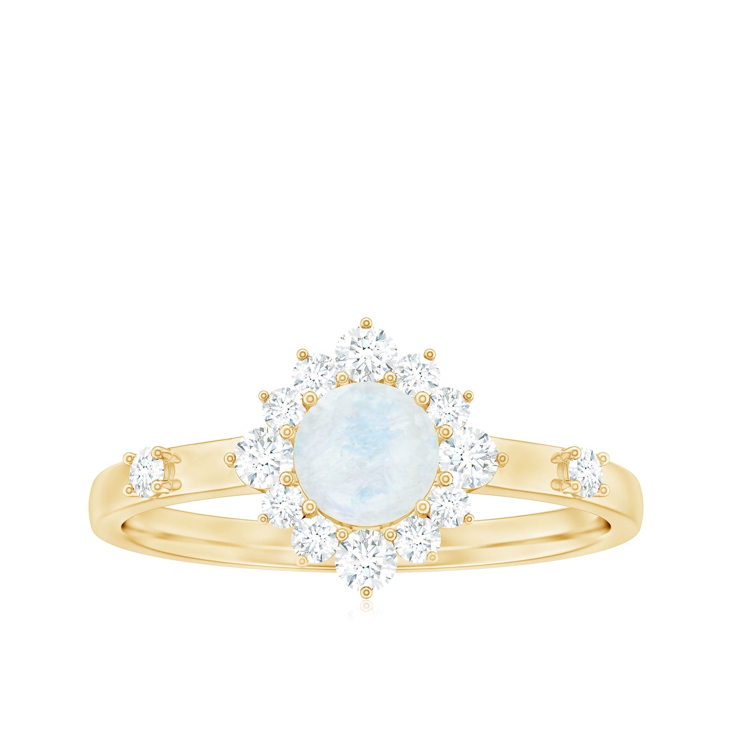 1 CT Round Moonstone and Diamond Halo Engagement Ring