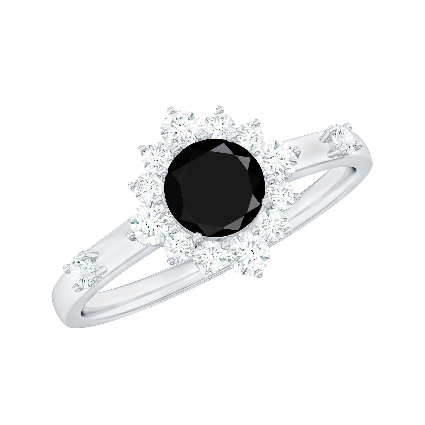 Certified Genuine 5mm Black Onyx Halo Ring with Diamond